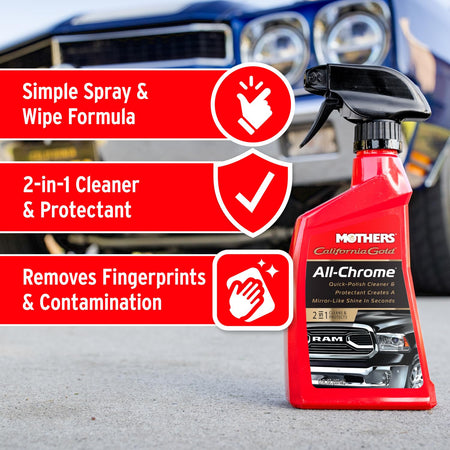 Mothers Mothers California Gold All-Chrome, 12 oz. – Cleans & Polishes Chrome, PVD & Chromed Plastics, - Outdoor Depot