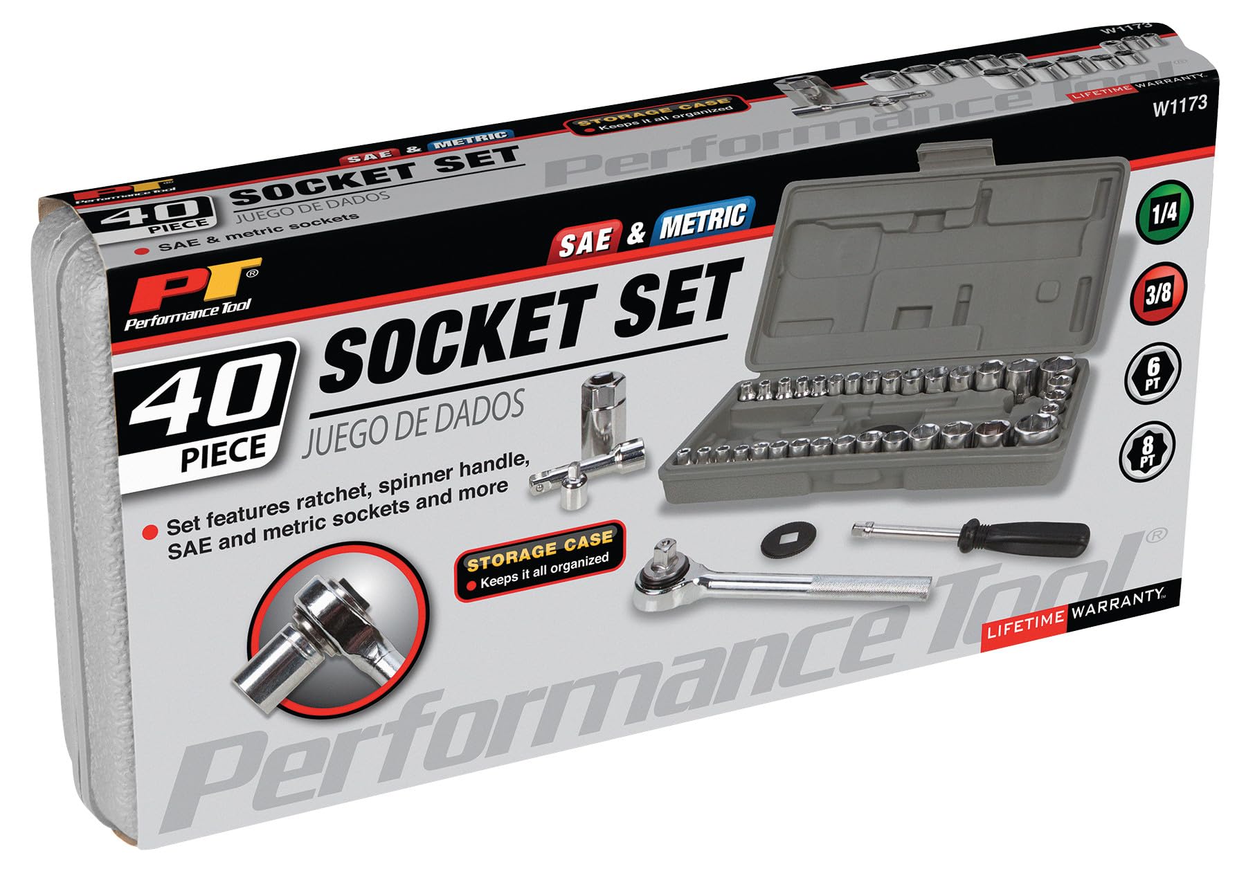 Performance Tool Performance Tool W1173 SAE/Metric 40-Piece SAE and Metric Socket Set, 1/4-Inch & 3/8-Inch - Outdoor Depot