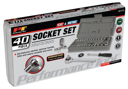 Performance Tool Performance Tool W1173 SAE/Metric 40-Piece SAE and Metric Socket Set, 1/4-Inch & 3/8-Inch - Outdoor Depot