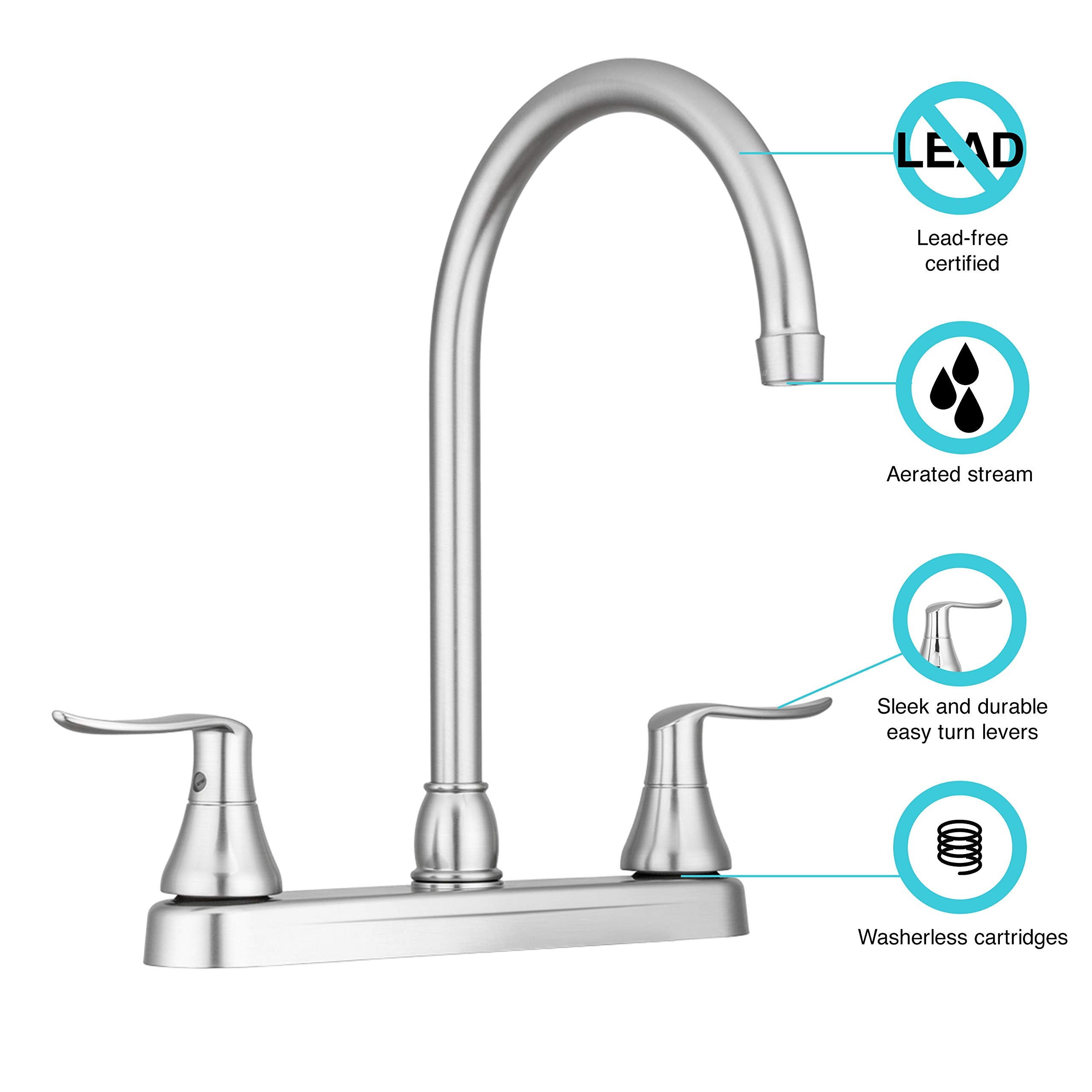 Dura Faucet Dura Faucet DF-PK330HLH-SN RV Elegant J-Spout Swivel Kitchen Sink Faucet, Two Handle (Brushed - Outdoor Depot