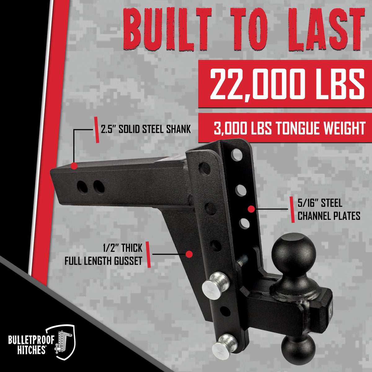 BulletProof Hitches BulletProof Hitches - 2.5" Adjustable Heavy Duty Trailer Hitch (22,000 lb. Rating) - 6" - Outdoor Depot