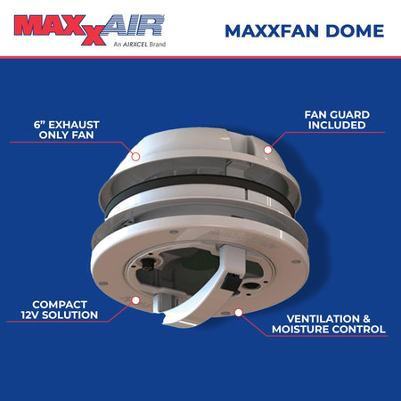 MAXXAIR MAXXAIR Maxxfan Dome 6" Round 12V Ventilation Fan - Compact Solution for Rooftop or Sidewall - Outdoor Depot