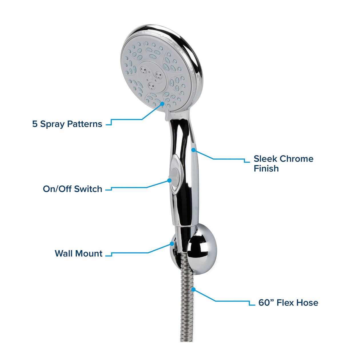 Camco Camco 43713 RV Shower Head Kit with On/Off Switch and 60" Flexible Shower Hose (Chrome) - Outdoor Depot