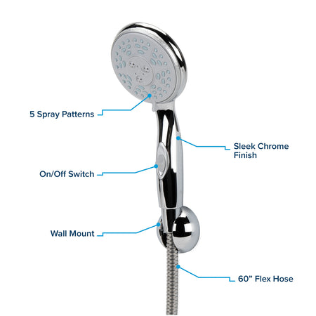 Camco Camco 43713 RV Shower Head Kit with On/Off Switch and 60" Flexible Shower Hose (Chrome) - Outdoor Depot