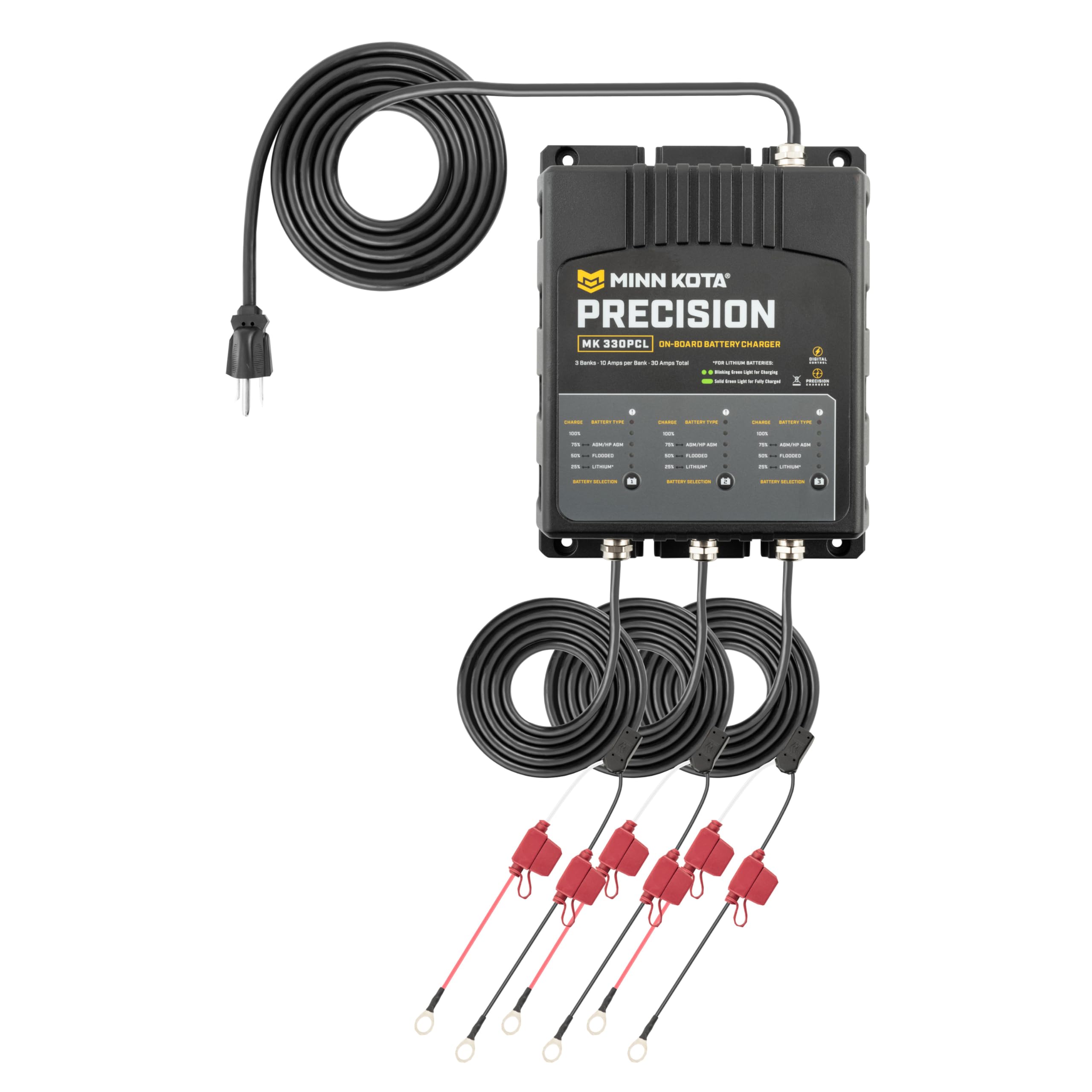 Minn Kota Minn Kota Precision MK-330PCL On-Board Marine Battery Charger – 3 Banks, 10 Amps Each - Outdoor Depot