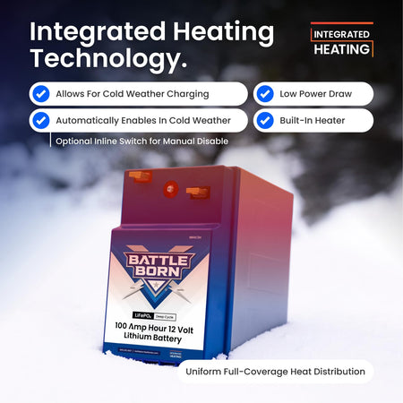Battle Born Batteries 100Ah 12V GC2 Heated Lithium-Ion (LiFePO4) RV, Marine, Solar, & Off Grid Battery - - Outdoor-Depot.us