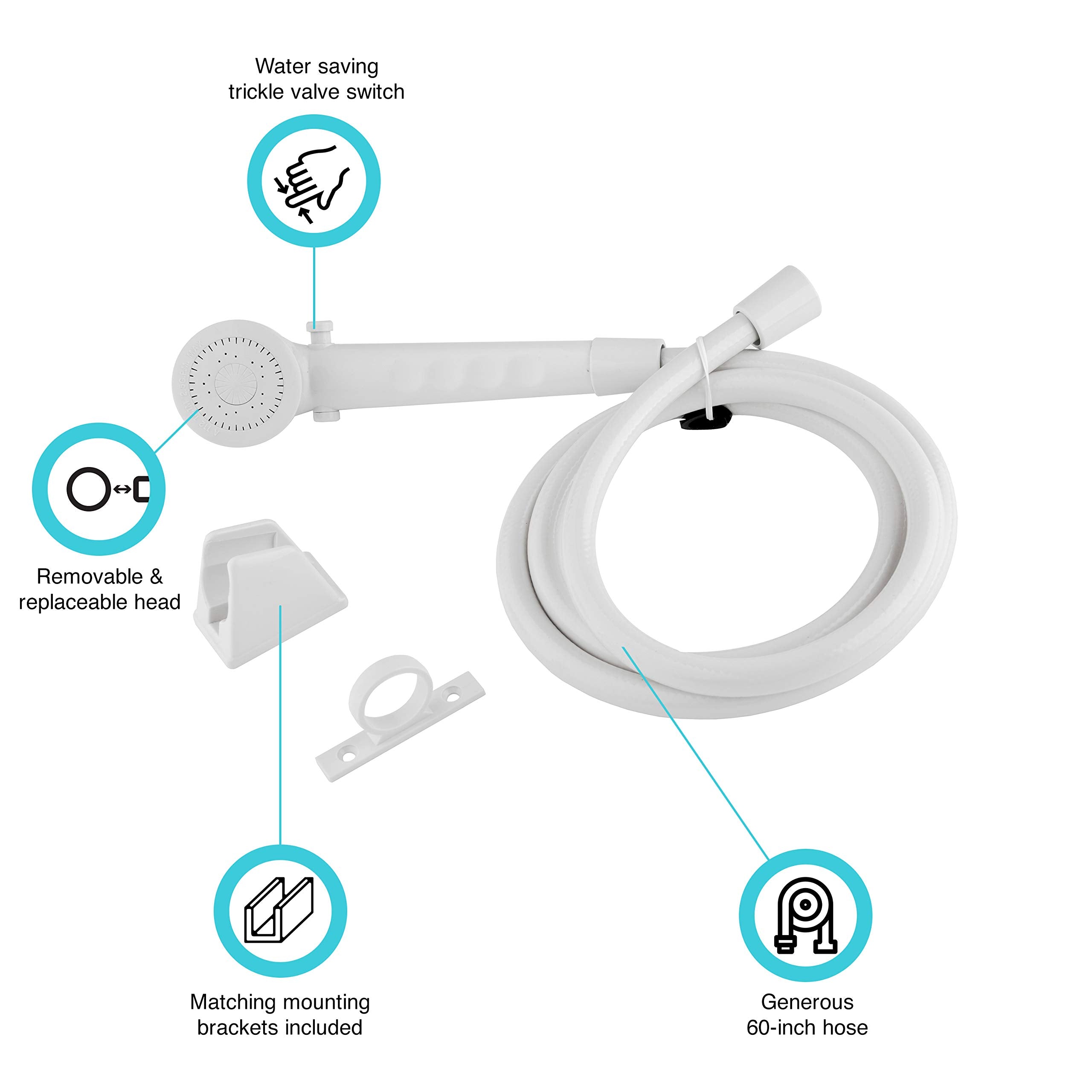 Dura Faucet Dura Faucet DF-SA130-WT RV Economical Shower Head and 60 inch Hose Kit, Water Saving Trickle - Outdoor Depot