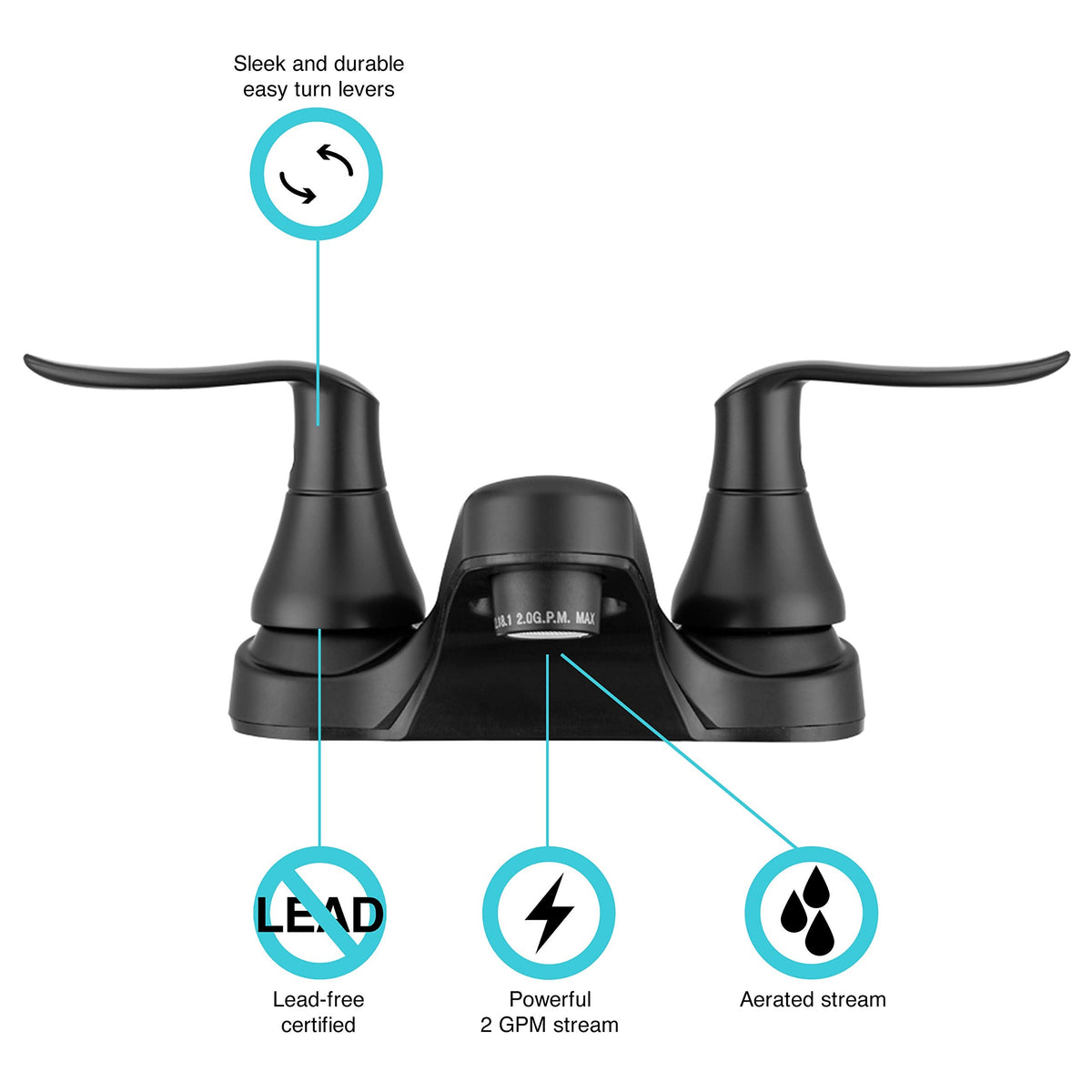 Dura Faucet Dura Faucet DF-PL700LH-MB RV Bathroom Faucet with Winged Levers (Matte Black) - Outdoor Depot