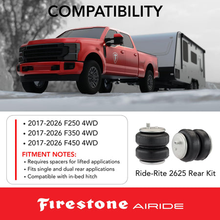 Airide Firestone Airide 2625 Rear Air Spring Kit fits 2017-2026 F250 F350 4WD | Load Capacity of 5,000 - Outdoor Depot