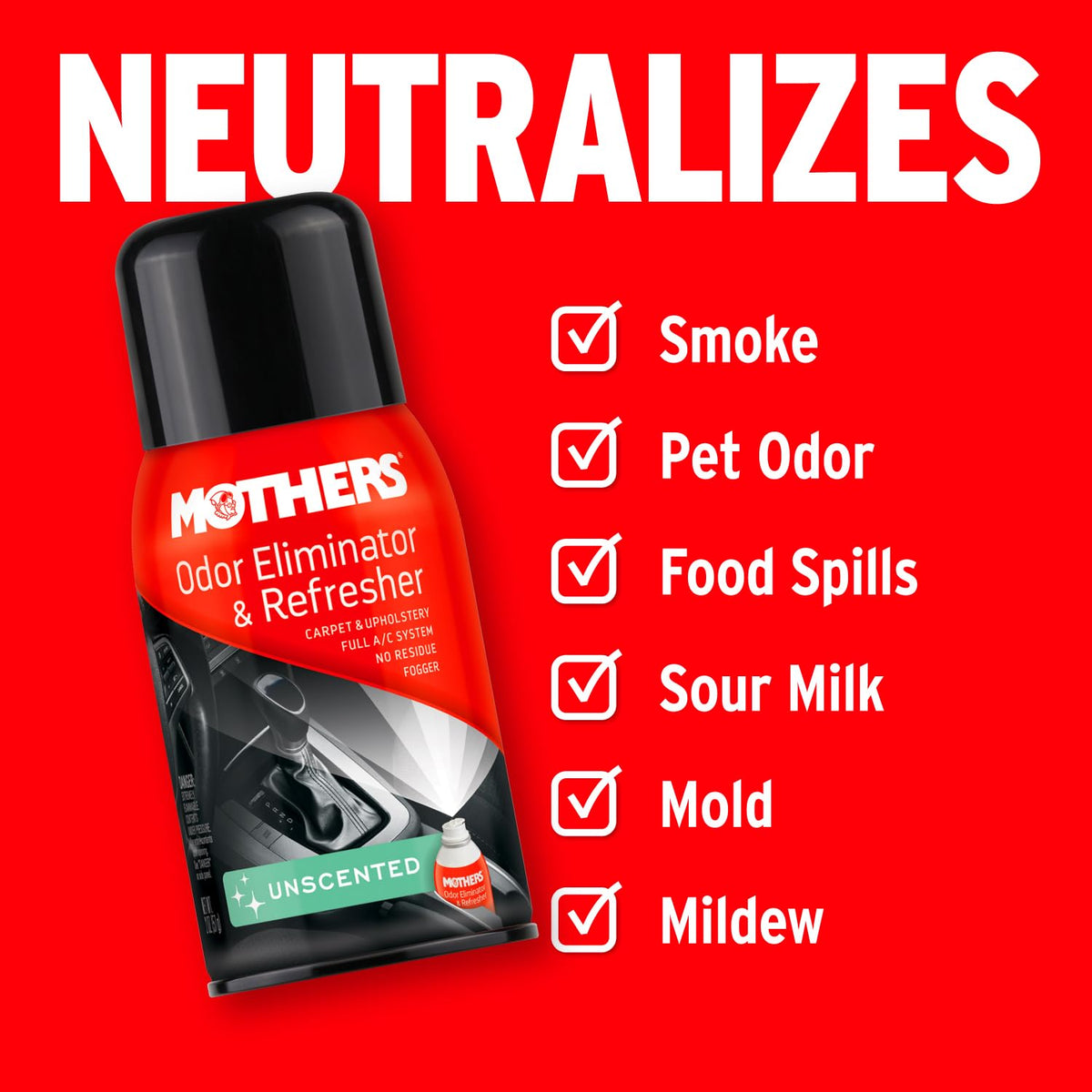 Mothers Mothers Odor Eliminator & Refresher, Unscented, 2 oz. Aerosol – Whole-Car Fogger Neutralizes Smoke, - Outdoor Depot