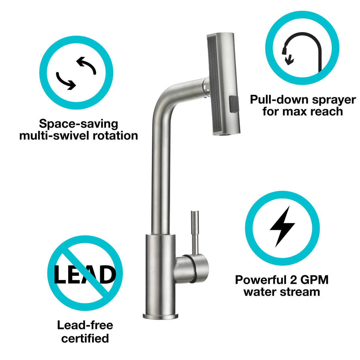 Dura Faucet Dura Faucet (DF-MK511X-SN) Rainfall RV Kitchen Faucet – Satin Nickel, Dual-Mode Rotating Spray - Outdoor Depot