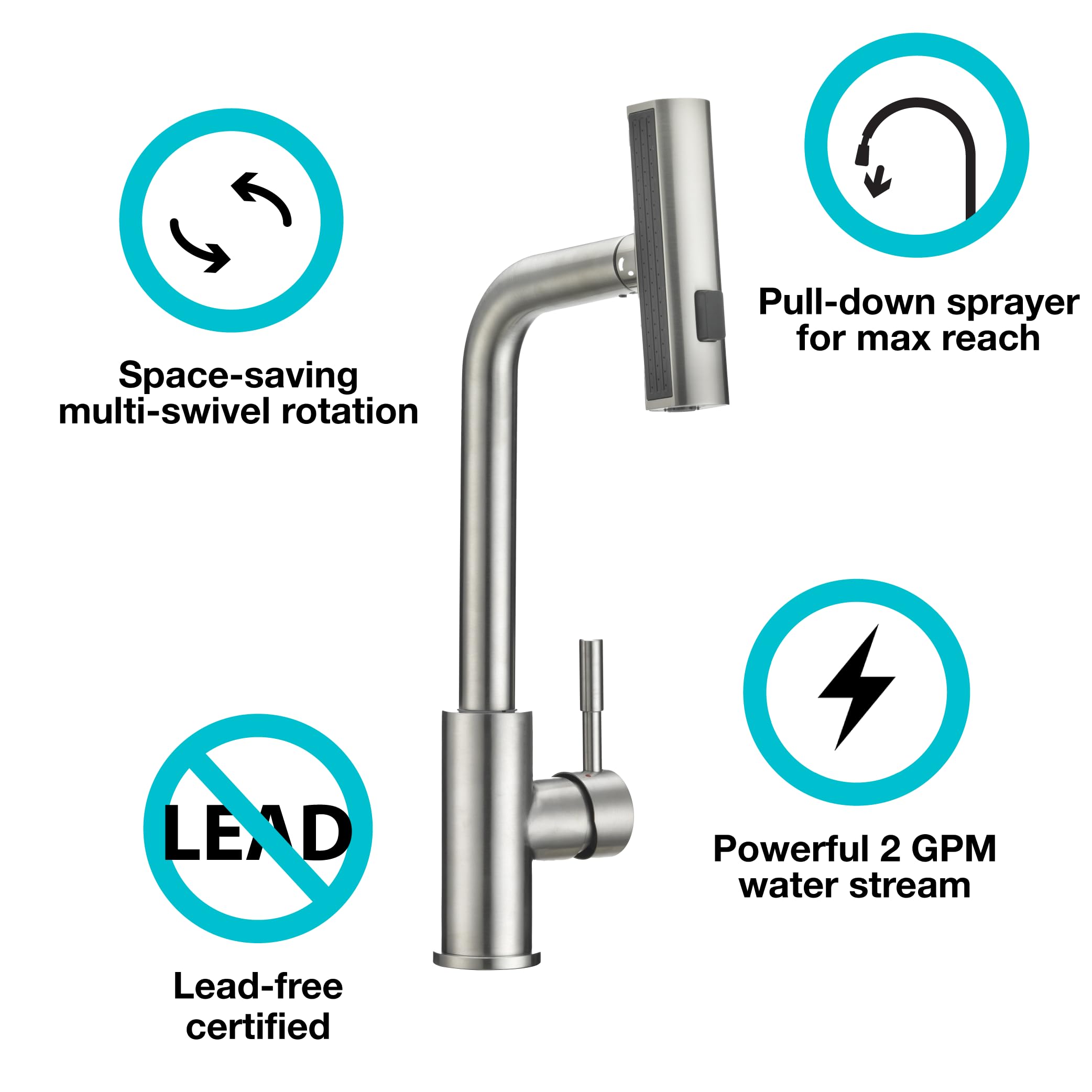 Dura Faucet Dura Faucet (DF-MK511X-SN) Rainfall RV Kitchen Faucet – Satin Nickel, Dual-Mode Rotating Spray - Outdoor Depot
