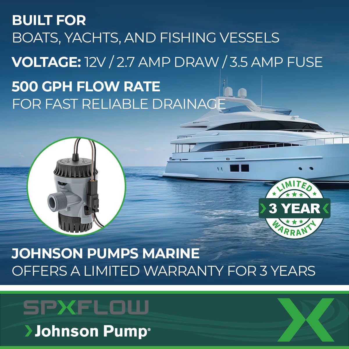 Johnson Pump Johnson Pump 10-13626-01 Aqua Void Bilge Pump - 12V, 500 GPH - Outdoor Depot
