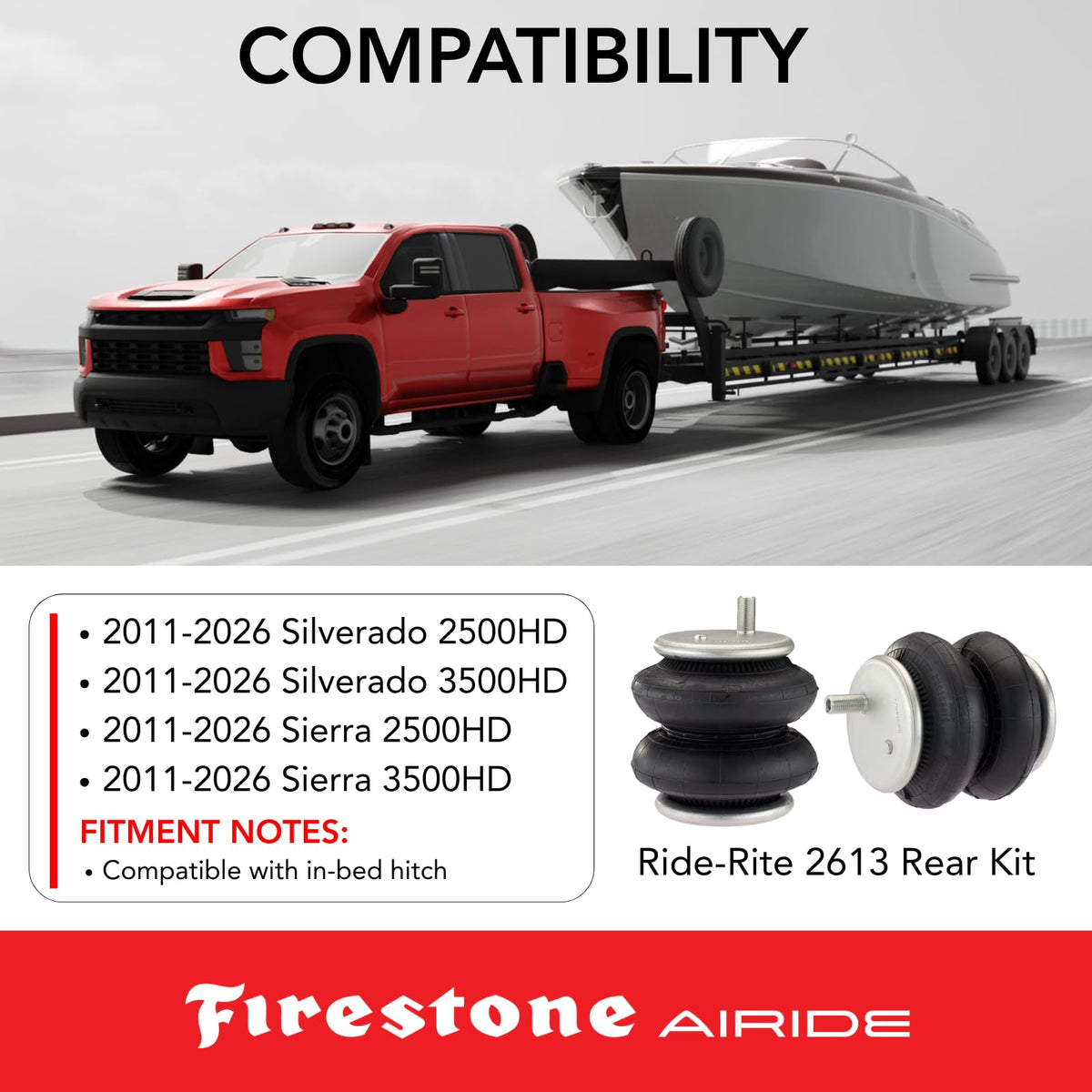 Airide Firestone Airide 2613 Rear Air Springs Kit fits 2011-2026 Silverado Sierra 2500HD 3500HD | Load - Outdoor Depot