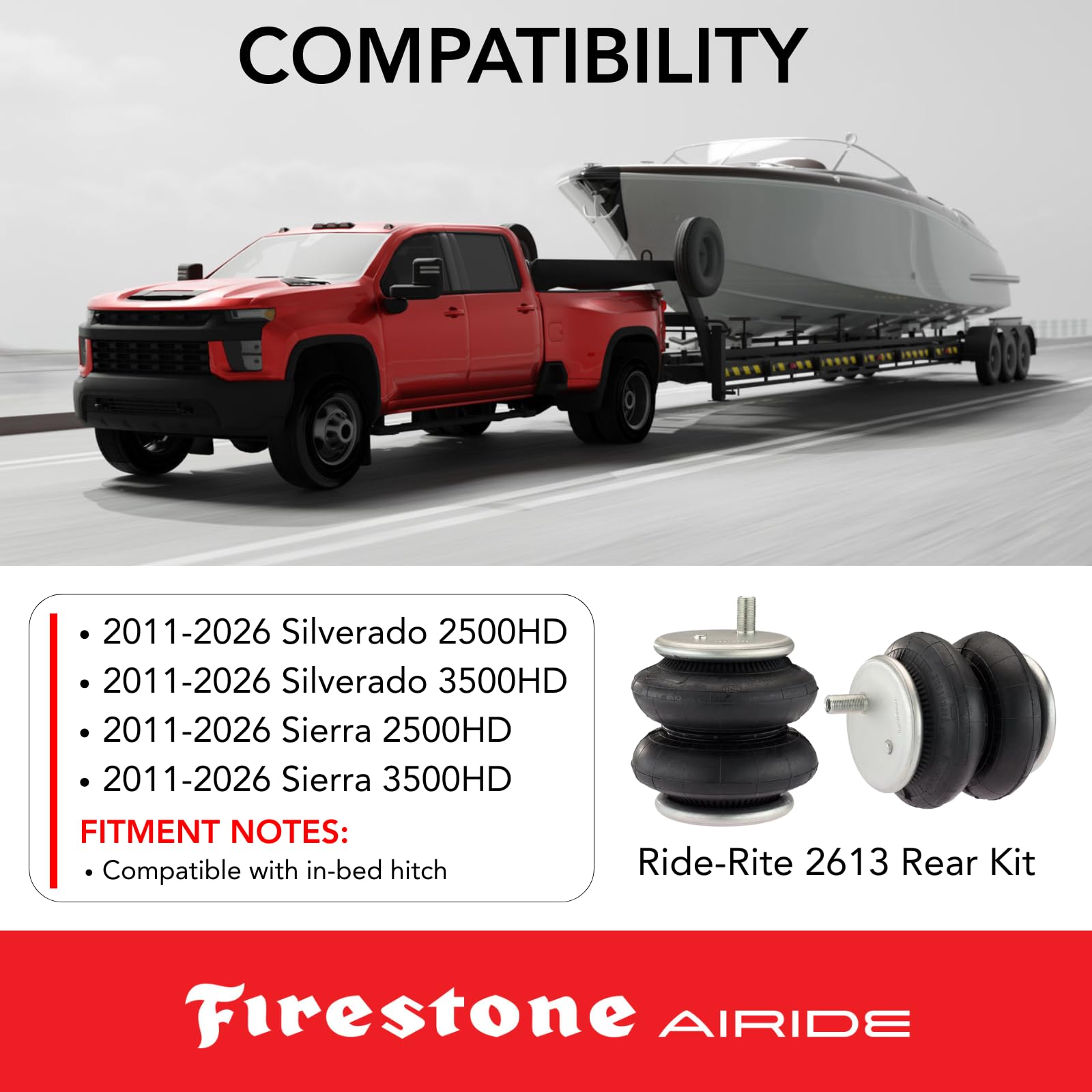 Airide Firestone Airide 2613 Rear Air Springs Kit fits 2011-2026 Silverado Sierra 2500HD 3500HD | Load - Outdoor Depot