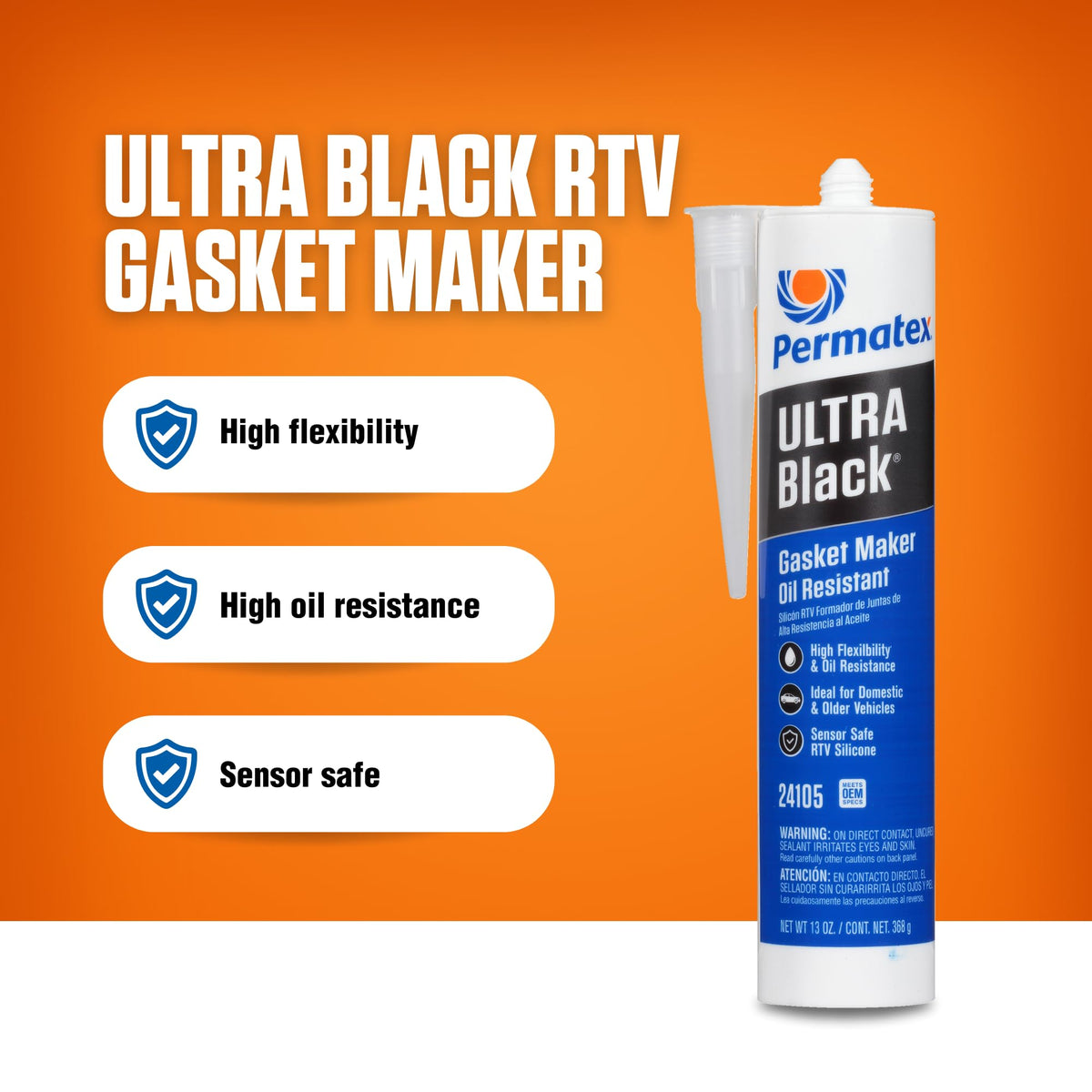 Permatex Permatex 24105 Ultra Black Maximum Oil Resistance RTV Silicone Gasket Maker, 10.6 oz. Cartridge - Outdoor Depot