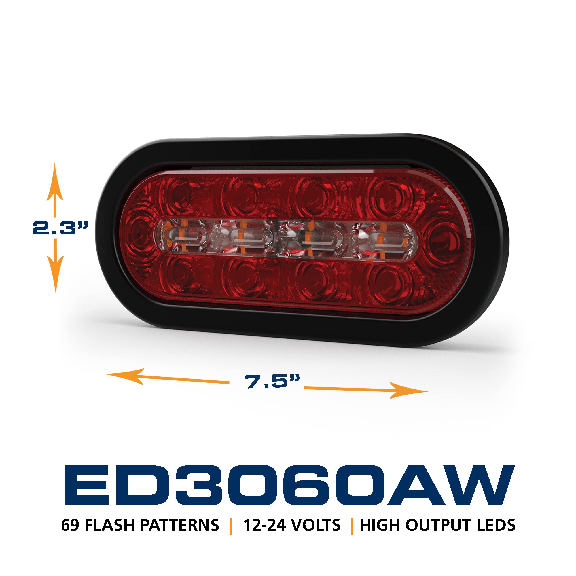 ECCO ECCO LED STTR Warning Light LEDs 8 Inch Amber White 12V 24V Surface Mount Waterproof Construction - Outdoor Depot