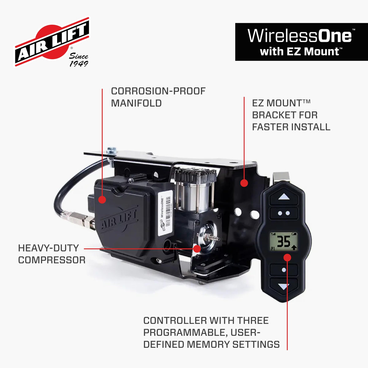 Air Lift Air Lift WirelessOne 2nd Generation + EZ Mount On-Board Air Compressor with Mobile App - 25980EZ - Outdoor-Depot.us