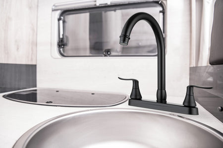 Dura Faucet Dura Faucet DF-PK330HLH-MB RV Elegant J-Spout Swivel Kitchen Sink Faucet - Two Handle (Matte - Outdoor Depot
