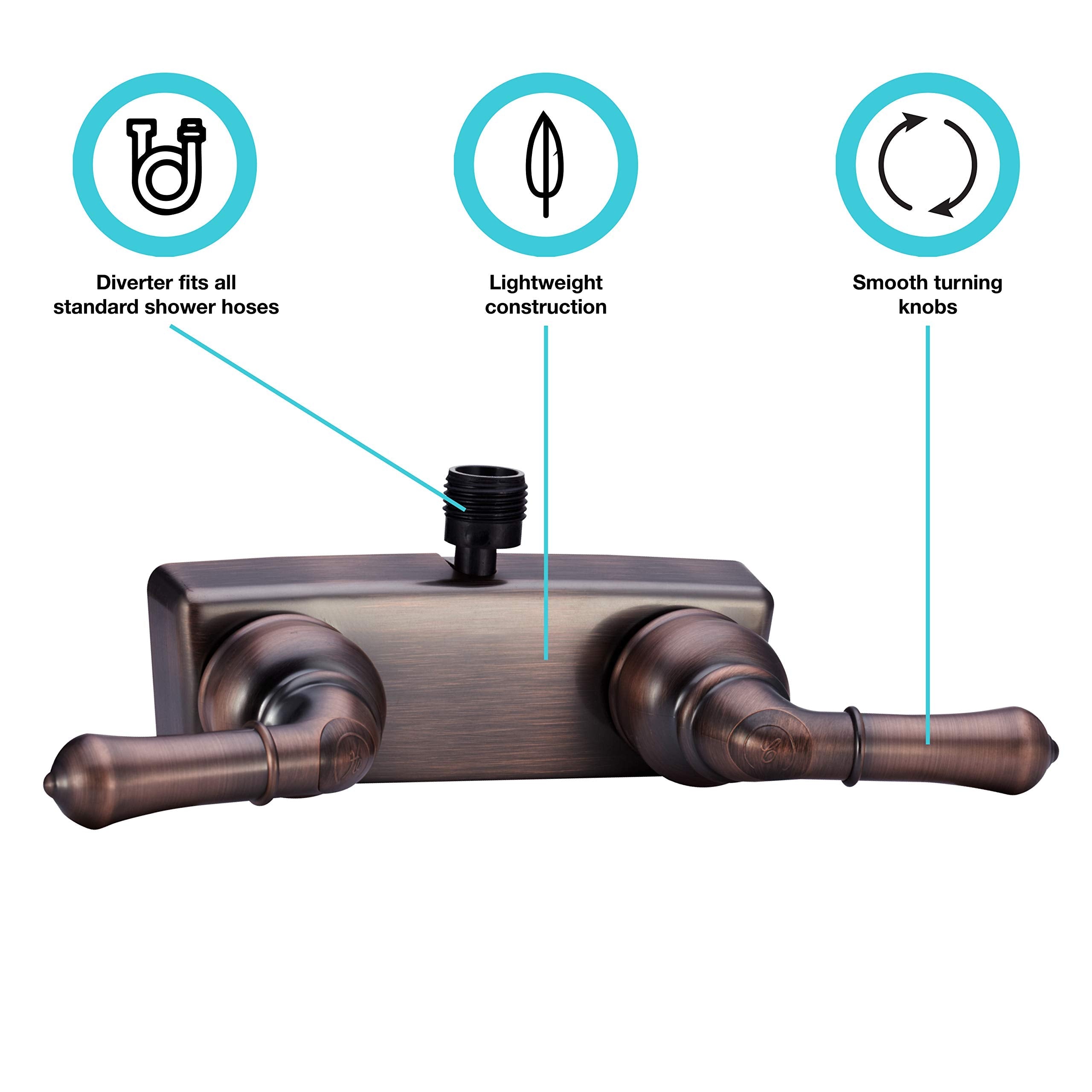 Dura Faucet Dura Faucet (DF-SA100C-ORB) RV/Motorhome Shower Faucet Valve Diverter with Easy Turn Handles - Outdoor Depot