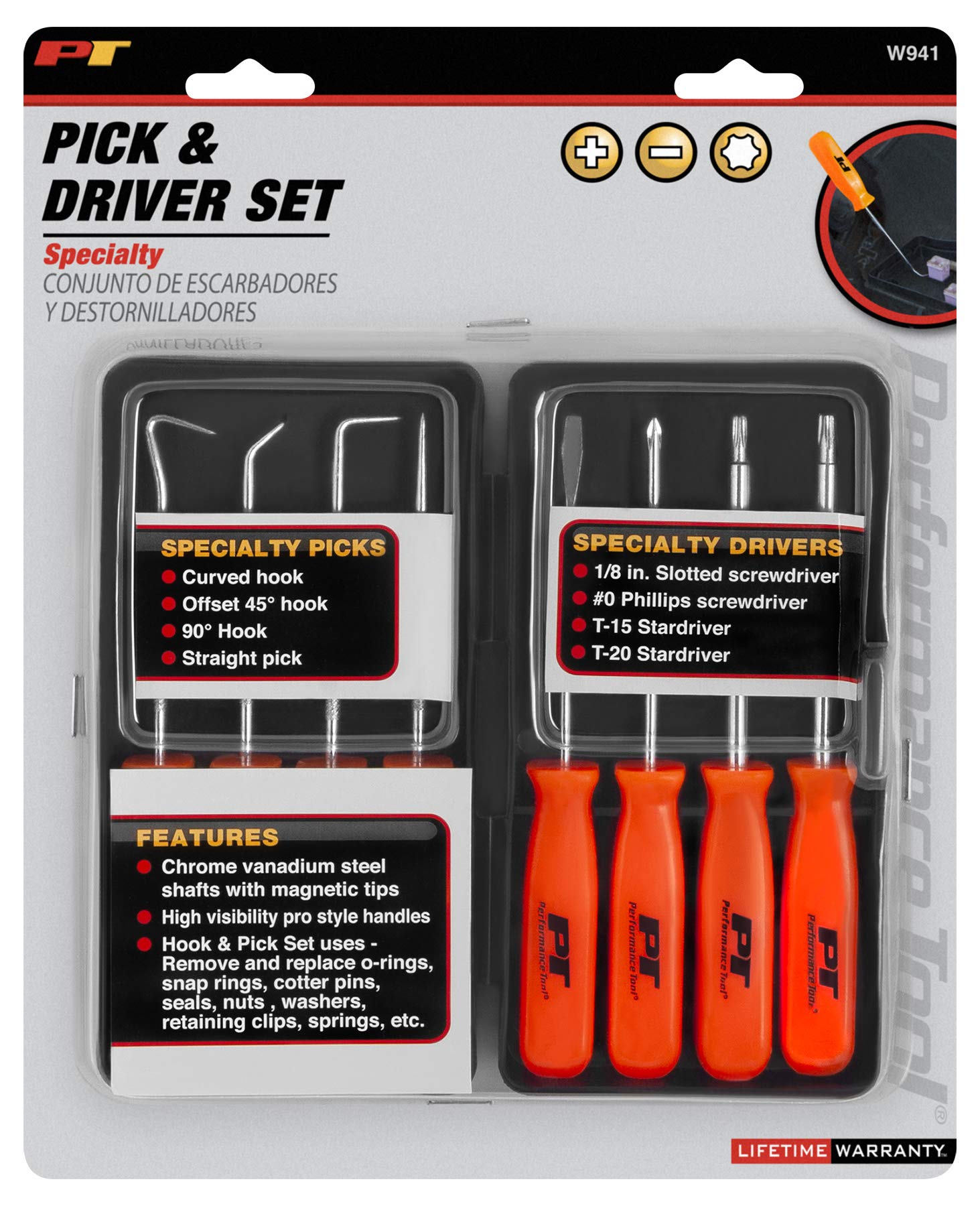 Performance Tool Performance Tool W941 8-Piece Specialty Pick/Driver Set, Precision Pick & Hook Set with - Outdoor Depot