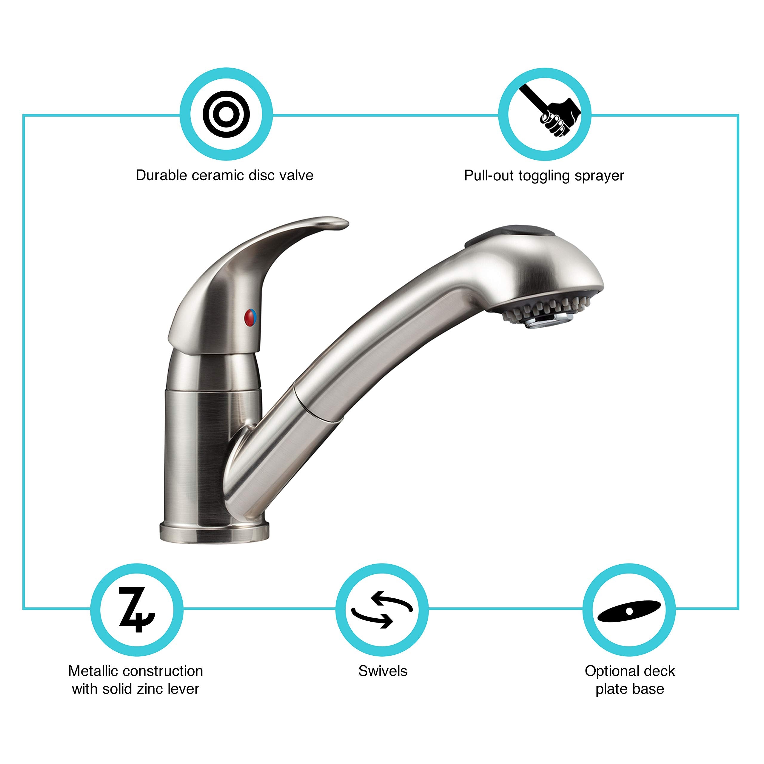 Dura Faucet Dura Faucet DF-NMK852-SN RV Pull-Out Swivel Single Handle Kitchen Sink Faucet - One-Hole - Outdoor Depot