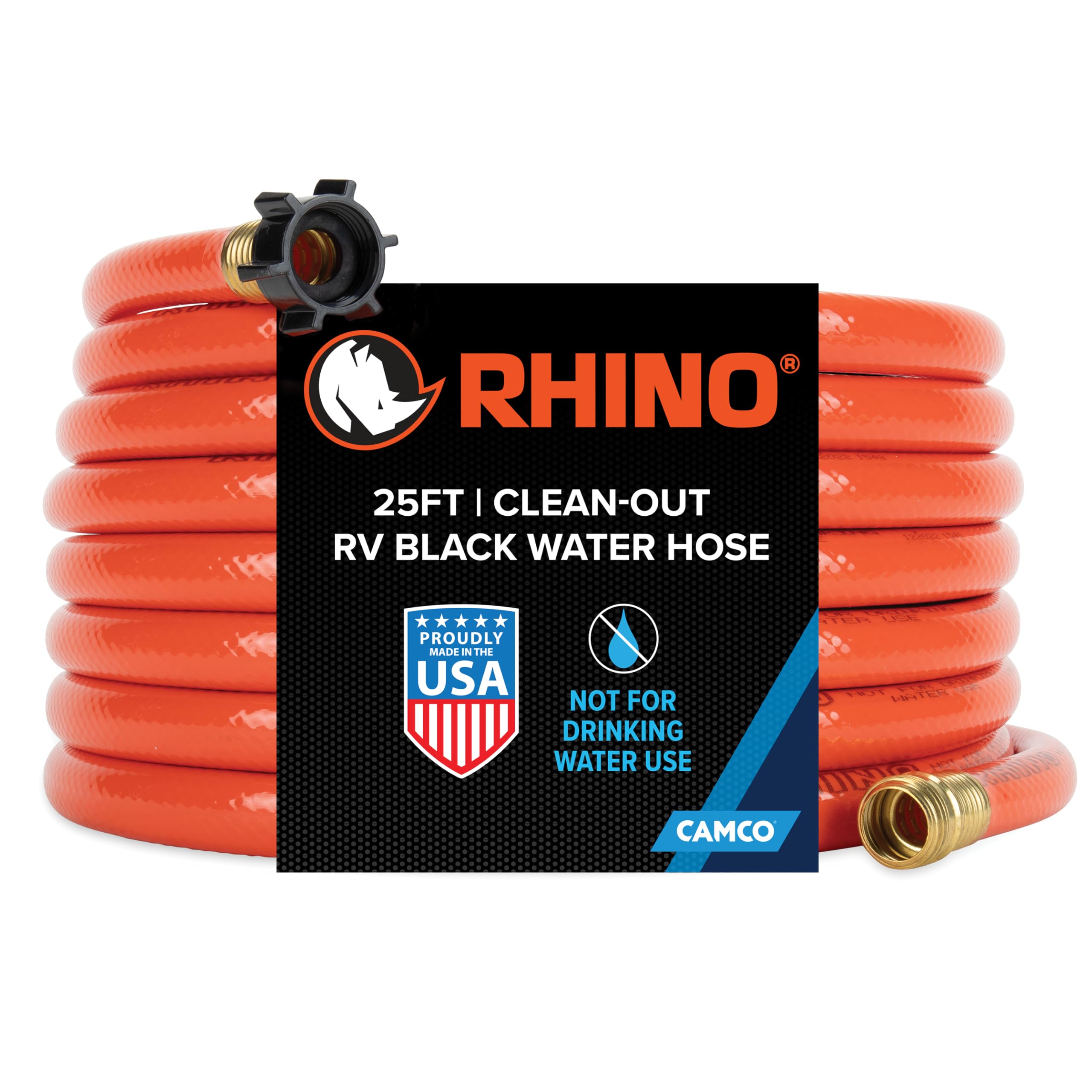 Camco Camco Rhino 25-Ft Clean-Out Camper/RV Black Water Hose - Features a Heavy-Duty PVC Design & Bright - Outdoor Depot