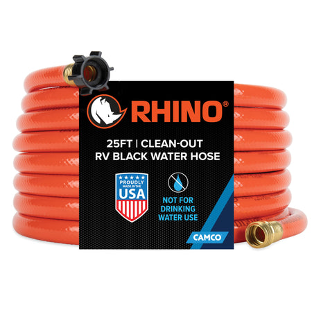 Camco Camco Rhino 25-Ft Clean-Out Camper/RV Black Water Hose - Features a Heavy-Duty PVC Design & Bright - Outdoor Depot