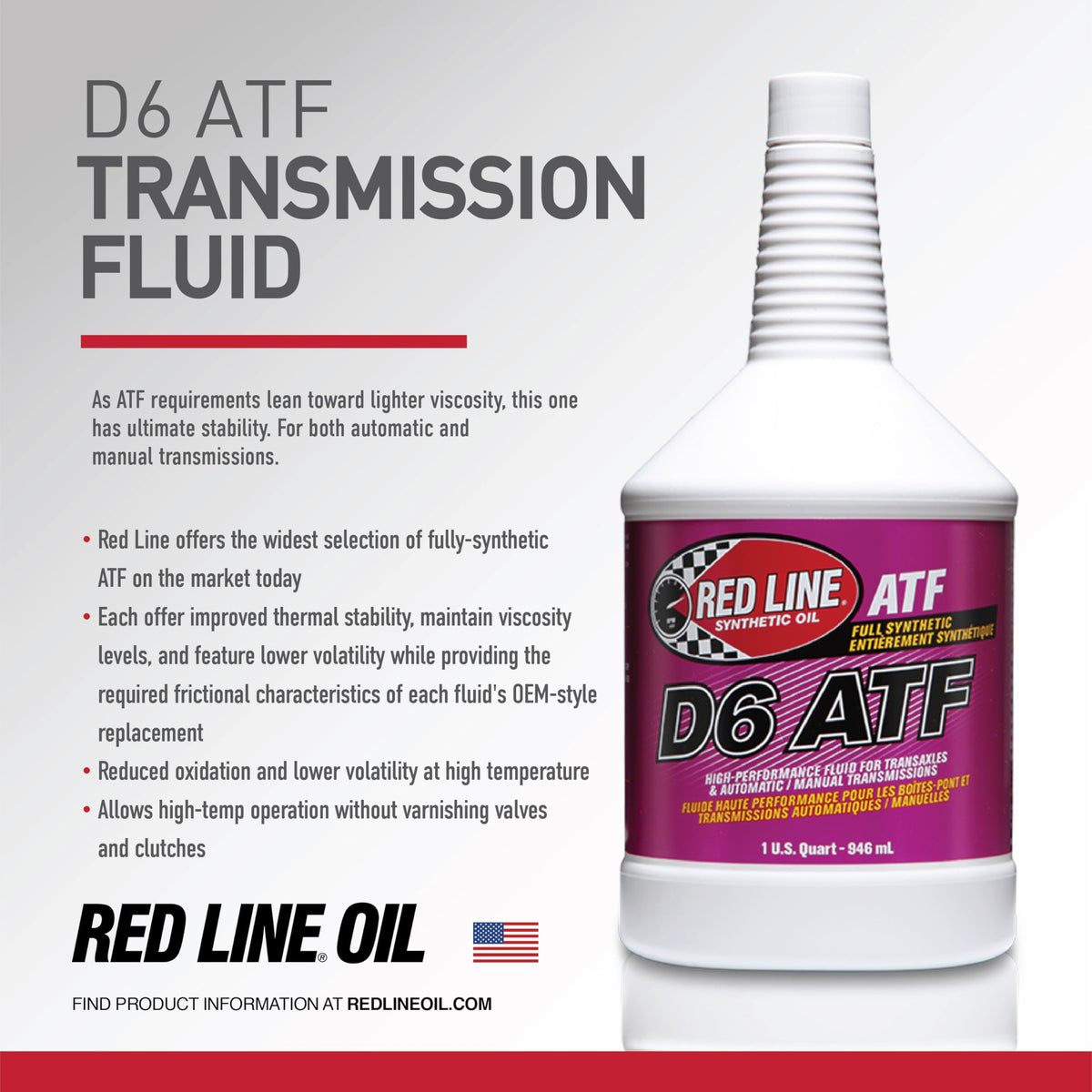 Red Line Red Line 30704 Full Synthetic D6 Automatic Transmission Fluid (ATF) - 1 Quart - Outdoor Depot