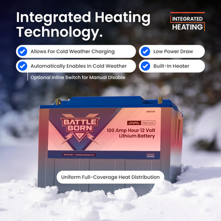 Battle Born Batteries 100Ah 12V Heated Lithium-Ion (LiFePO4) RV, Marine, Solar, & Off Grid Battery - - Outdoor-Depot.us