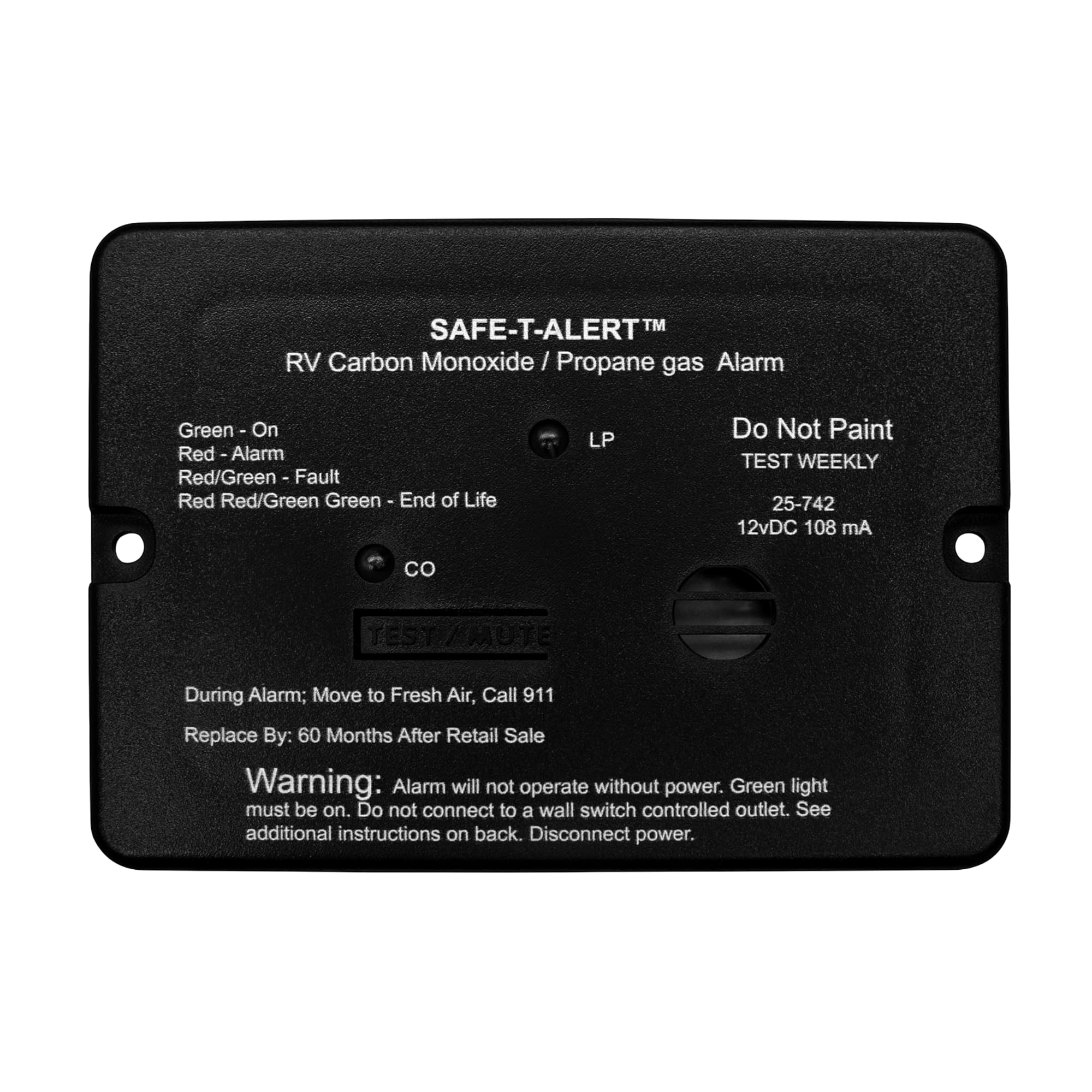 Safe T Alert Safe T Alert - Mini Dual LP/CO Alarm - Flush Mount Black - 25-742-BL - Outdoor Depot