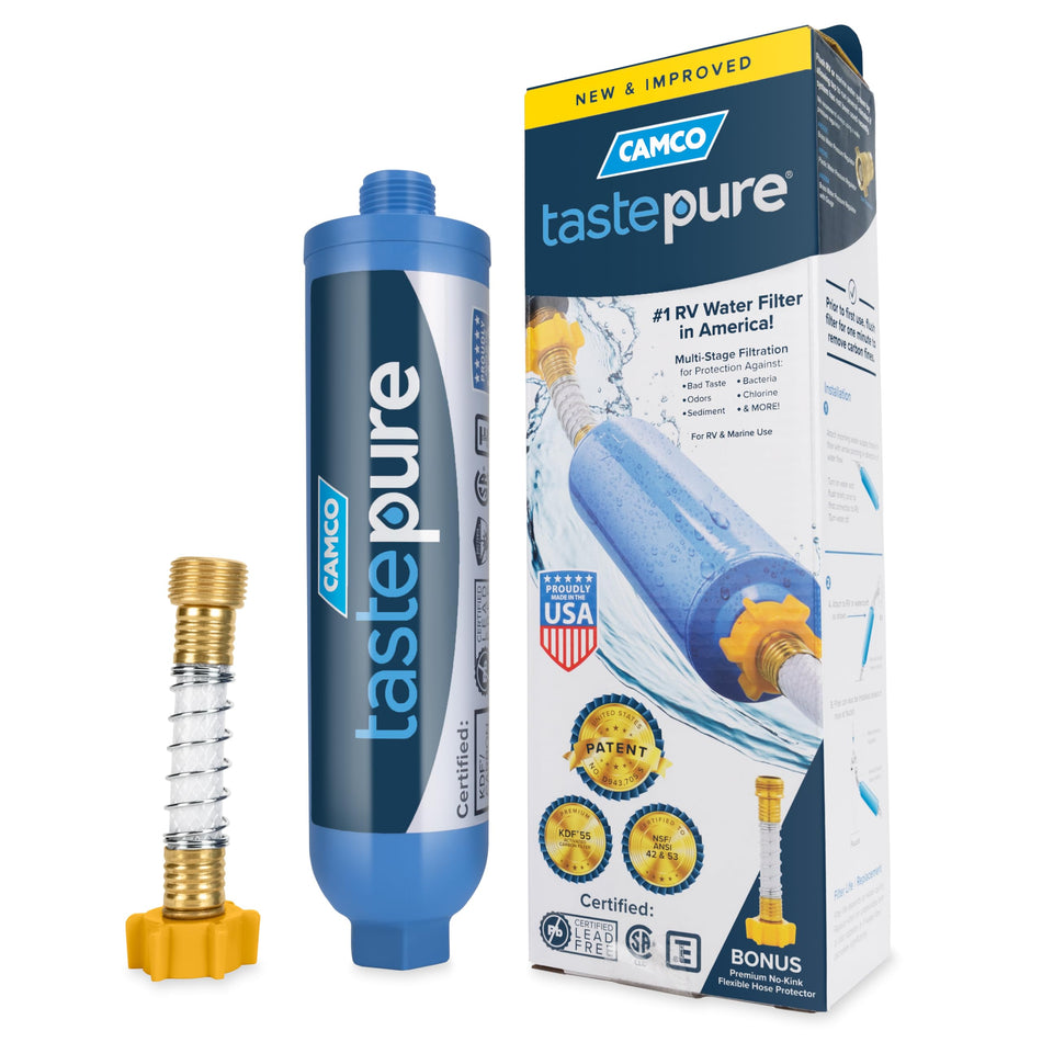 Camco Camco Tastepure RV Water Filter - Advanced RV Inline Water Filter with Flexible Hose Protector - GAC & - Outdoor Depot