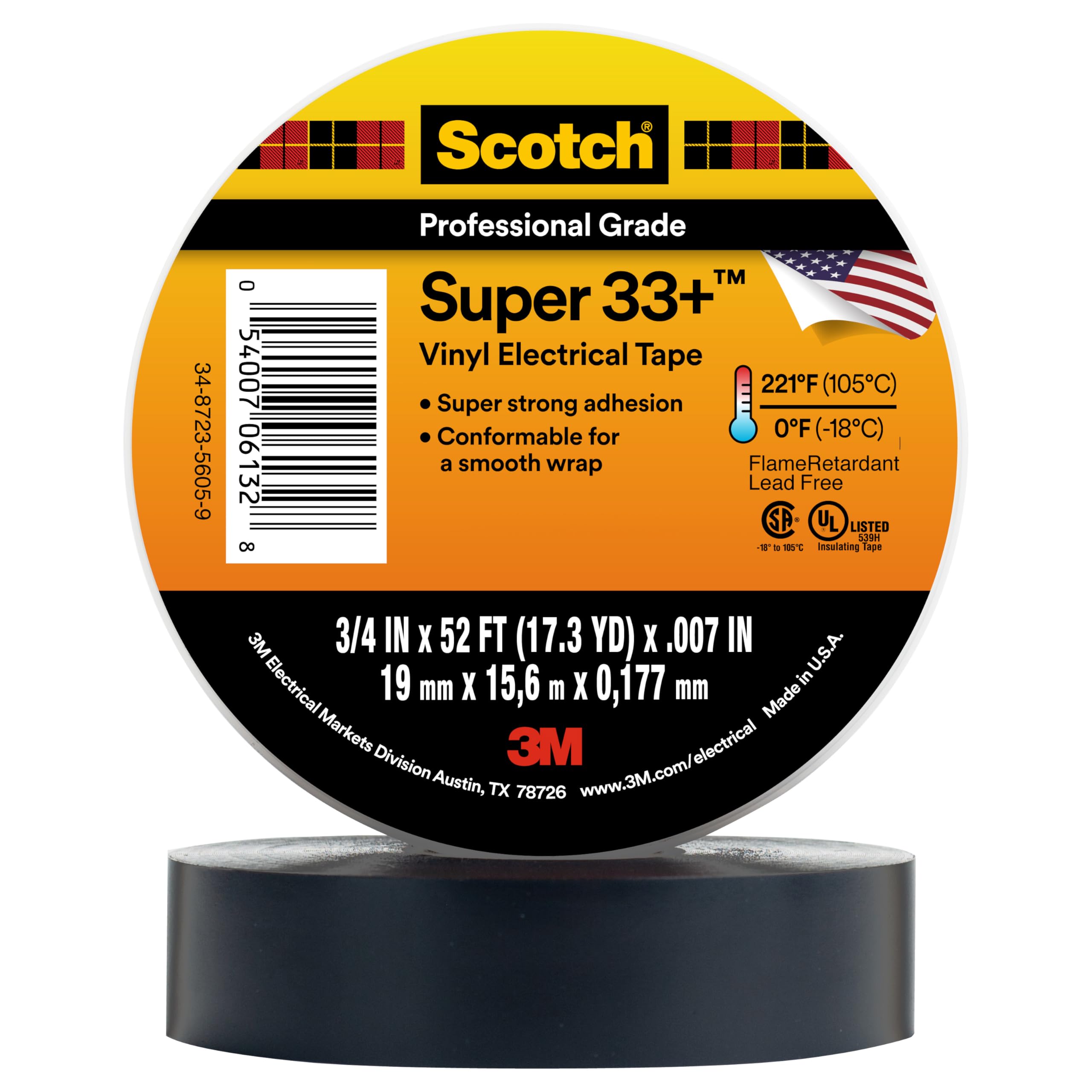3M 3M Scotch Super 33+ Electrical Tape - 3/4 in x 52 ft, Premium Grade All-Weather Vinyl, Resistant to - Outdoor-Depot.us