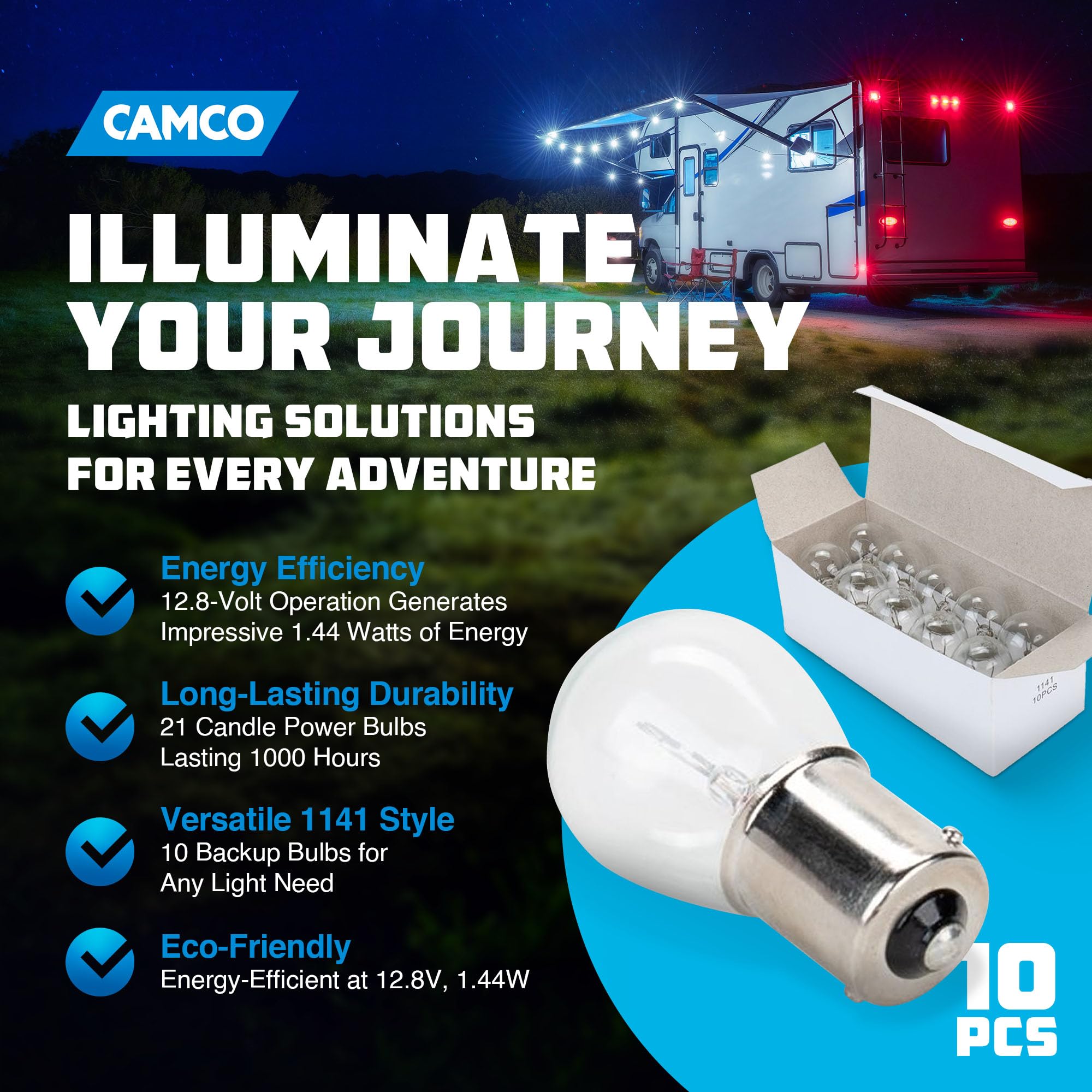 Camco Camco 54788 Replacement 1141 Auto/RV Backup Light Bulb - Box of 10 - Outdoor Depot