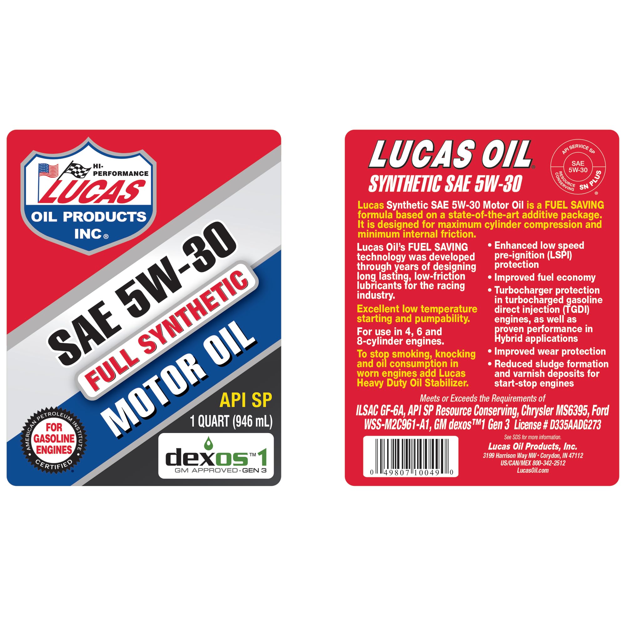 Lucas Oil Lucas Oil 10049 Full Synthetic SAE 5W-30 Motor Oil - 1 Quart - Outdoor Depot