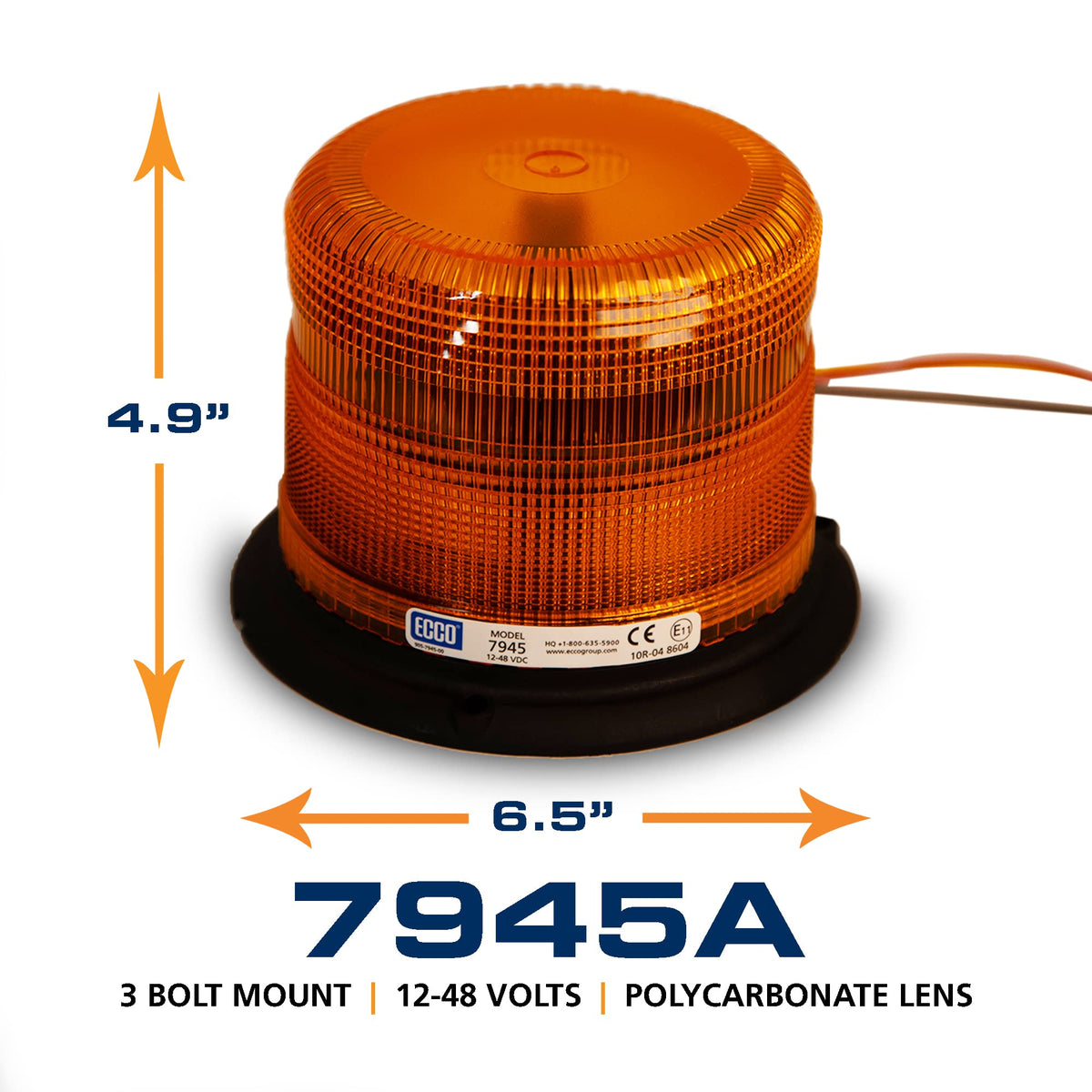 ECCO ECCO 7945A 7945 Series Pulse 2 Beacon Light 3 Bolt / 1 Inch Pipe Mount, Amber - Outdoor Depot