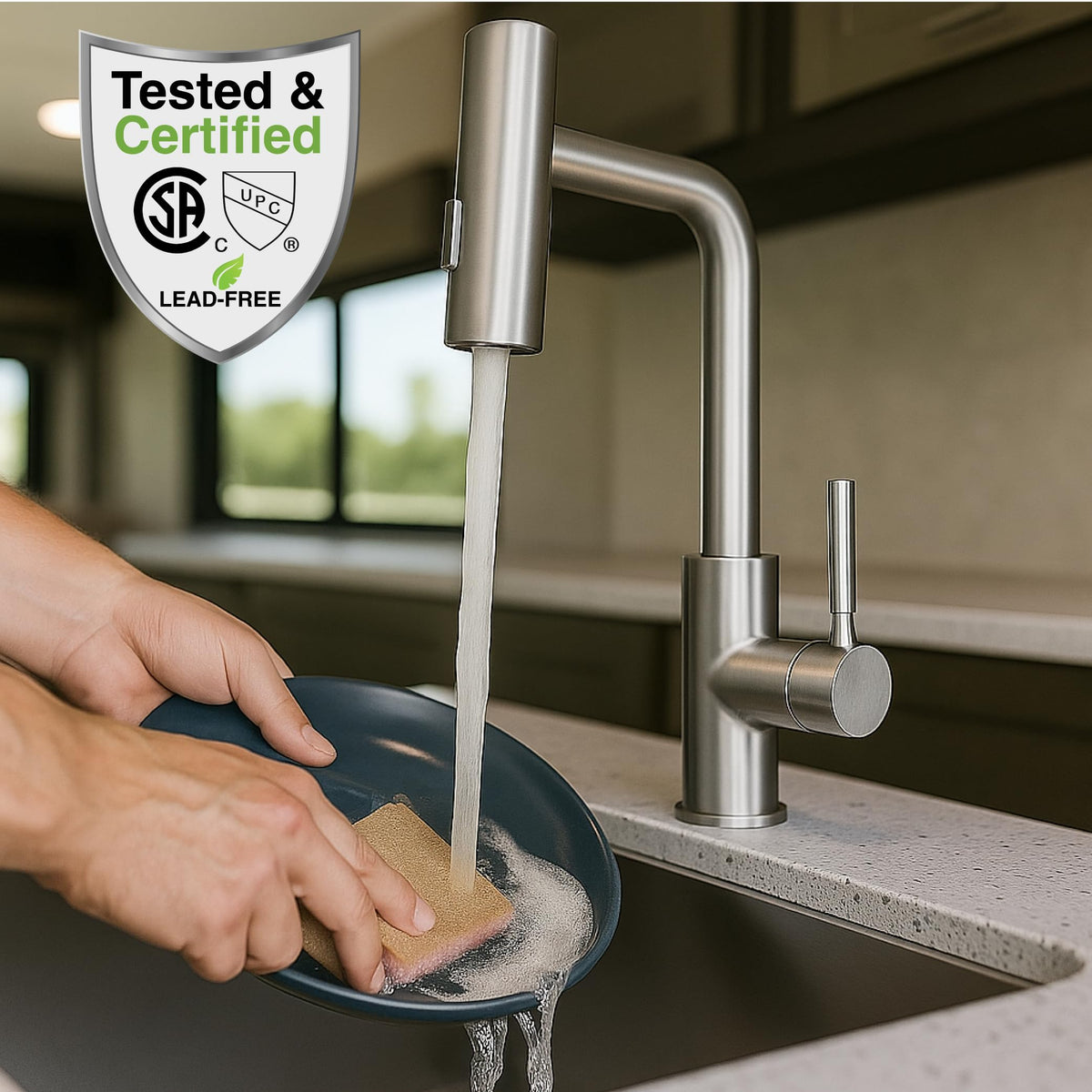 Dura Faucet Dura Faucet (DF-MK511X-SN) Rainfall RV Kitchen Faucet – Satin Nickel, Dual-Mode Rotating Spray - Outdoor Depot
