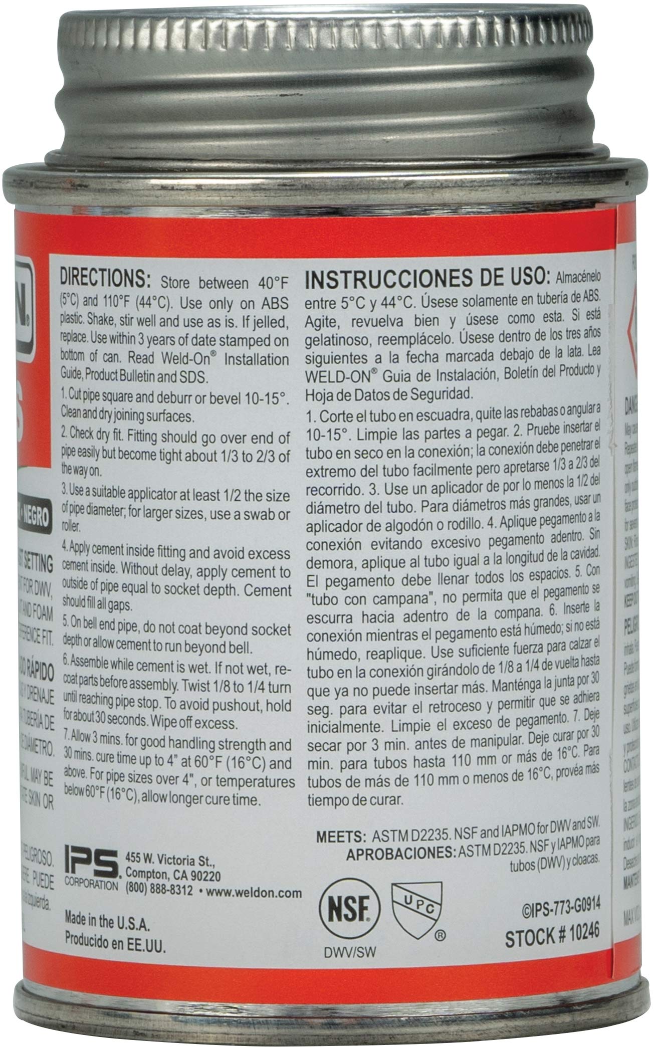 IPS Weld-On 10246 773 ABS Medium-Bodied High Strength Solvent Cement - Fast Setting and Low-VOC, Black, 1/4 - Outdoor Depot