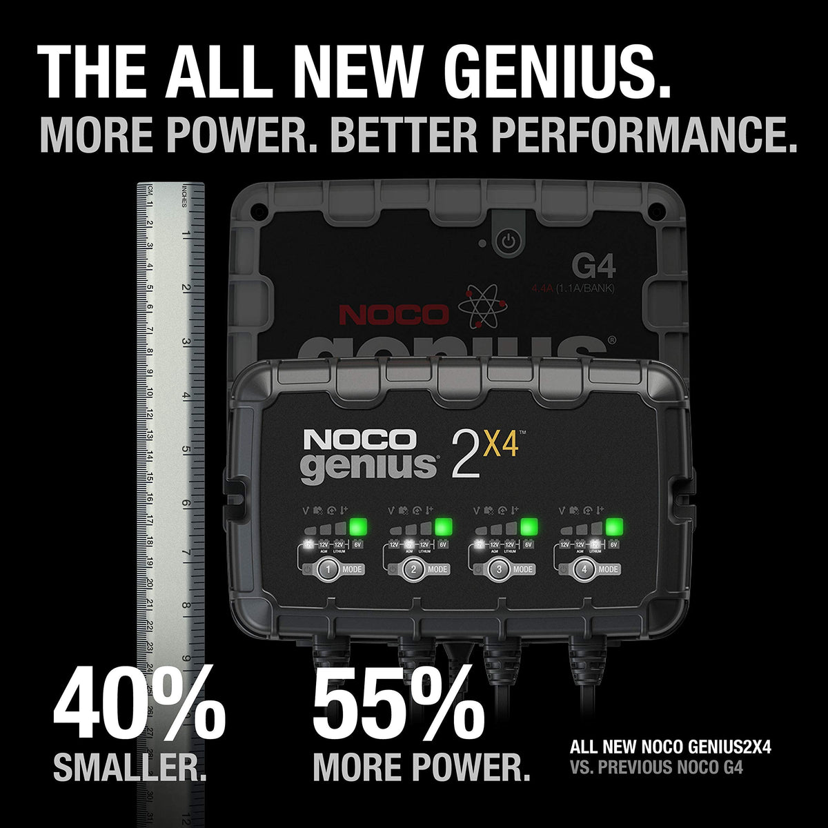 NOCO NOCO GENIUS2X4: 8A 4-Bank Smart Battery Charger (2A/Bank) - 6V/12V Automatic Maintainer, Trickle - Outdoor Depot