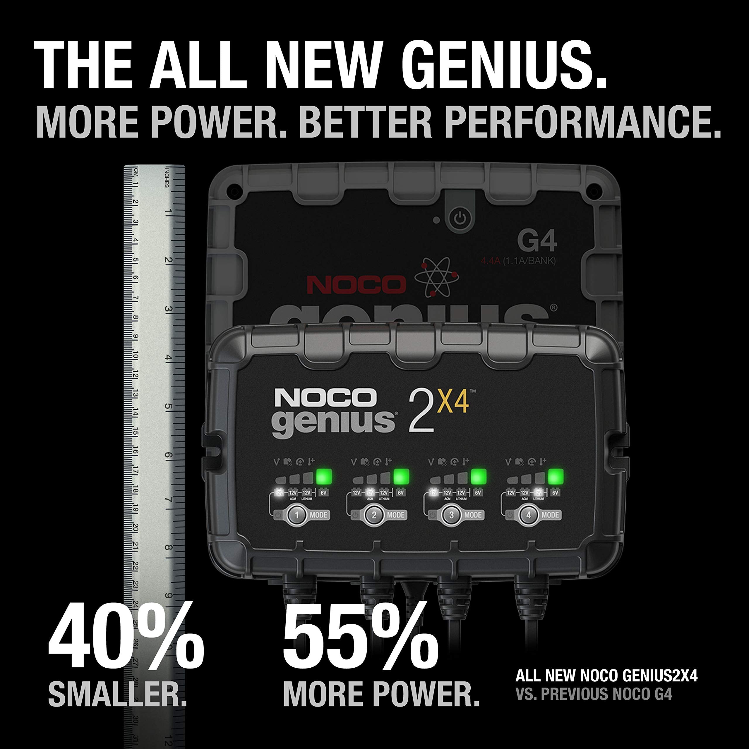NOCO NOCO GENIUS2X4: 8A 4-Bank Smart Battery Charger (2A/Bank) - 6V/12V Automatic Maintainer, Trickle - Outdoor Depot