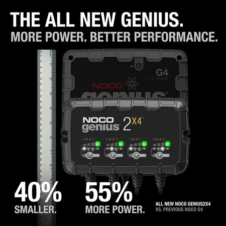 NOCO NOCO GENIUS2X4: 8A 4-Bank Smart Battery Charger (2A/Bank) - 6V/12V Automatic Maintainer, Trickle - Outdoor Depot