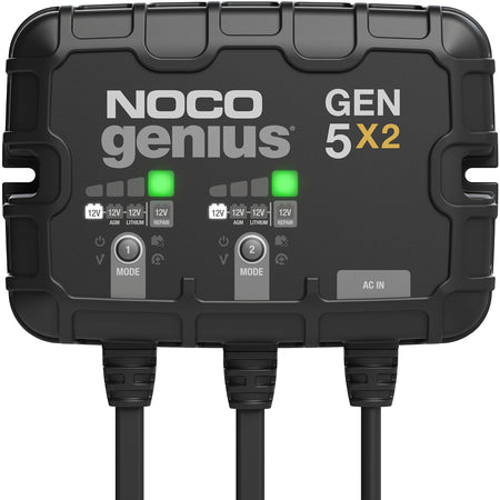 NOCO NOCO Genius GEN5X2: 2-Bank, 10A Onboard Battery Charger - 5A Per Bank, 12V Waterproof Marine Charger - Outdoor Depot