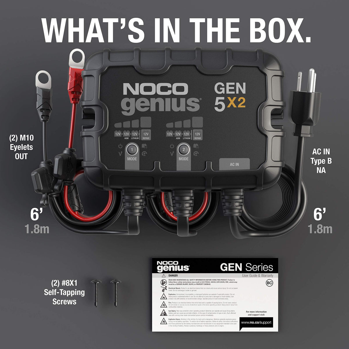 NOCO NOCO Genius GEN5X2: 2-Bank, 10A Onboard Battery Charger - 5A Per Bank, 12V Waterproof Marine Charger - Outdoor Depot