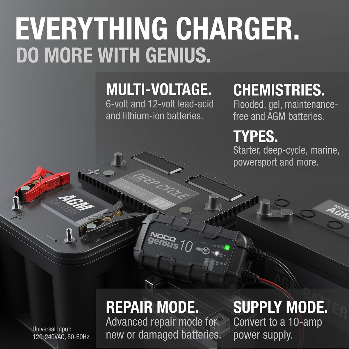 NOCO NOCO GENIUS10: 10A 6V/12V Smart Battery Charger – Automatic Maintainer, Trickle Charger & Desulfator - Outdoor Depot