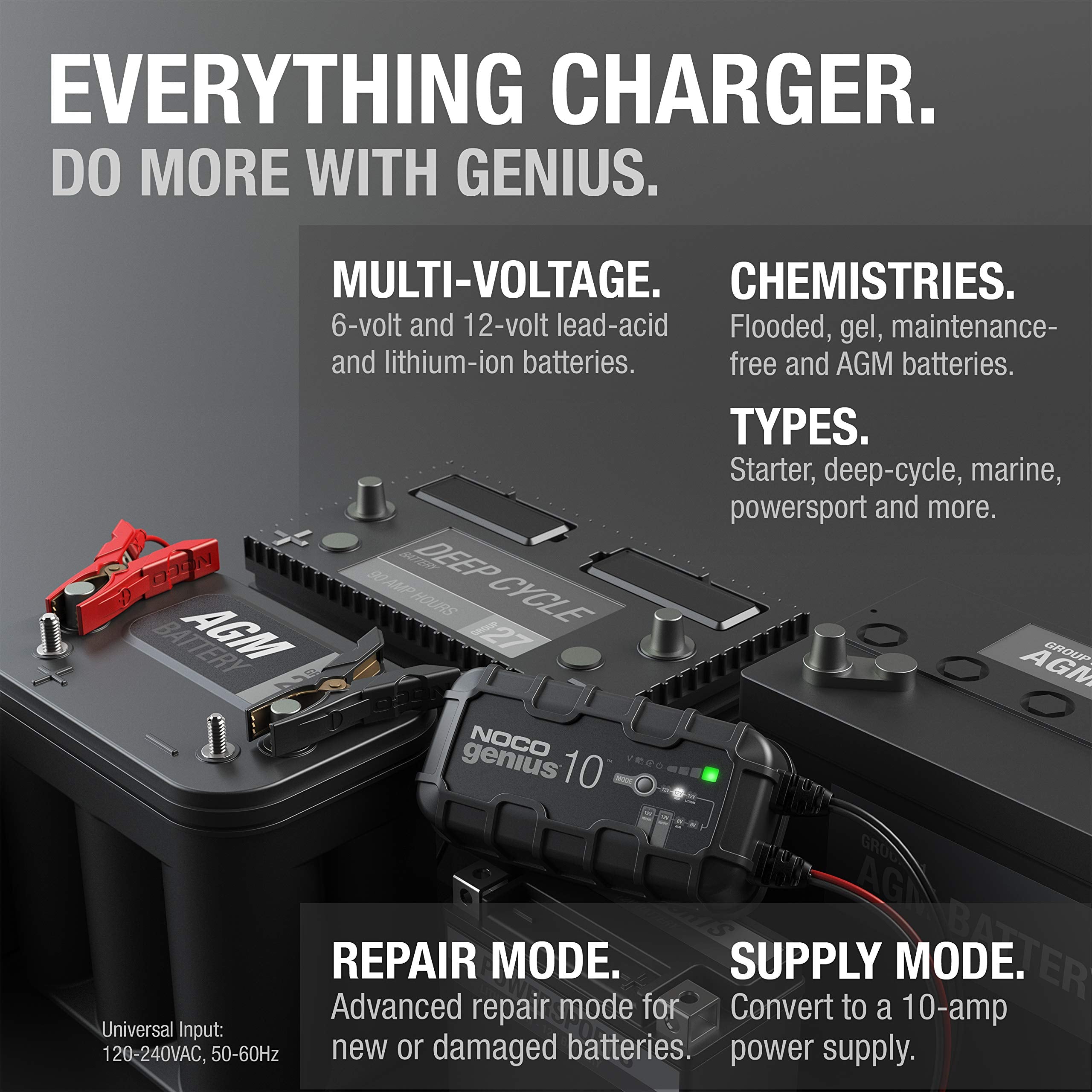 NOCO NOCO GENIUS10: 10A 6V/12V Smart Battery Charger – Automatic Maintainer, Trickle Charger & Desulfator - Outdoor Depot