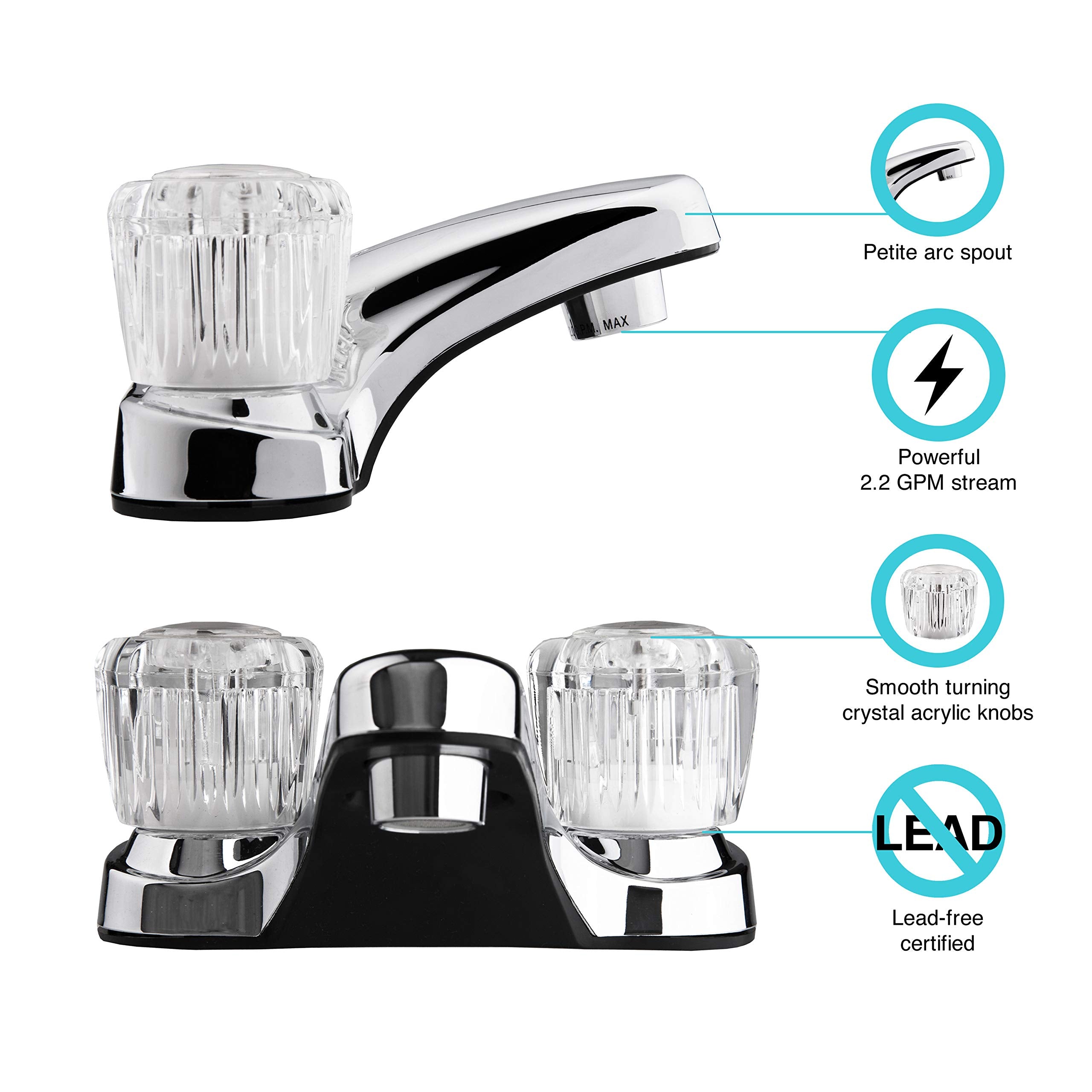 Dura Faucet Dura Faucet DF-PL700A-CP RV Bathroom Sink Faucet with Clear Acrylic Knobs - 2-Handle (Chrome) - Outdoor Depot