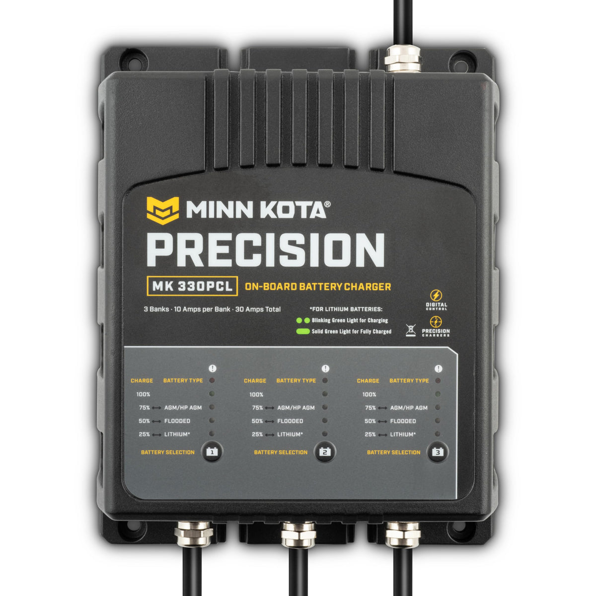Minn Kota Minn Kota Precision MK-330PCL On-Board Marine Battery Charger – 3 Banks, 10 Amps Each - Outdoor Depot