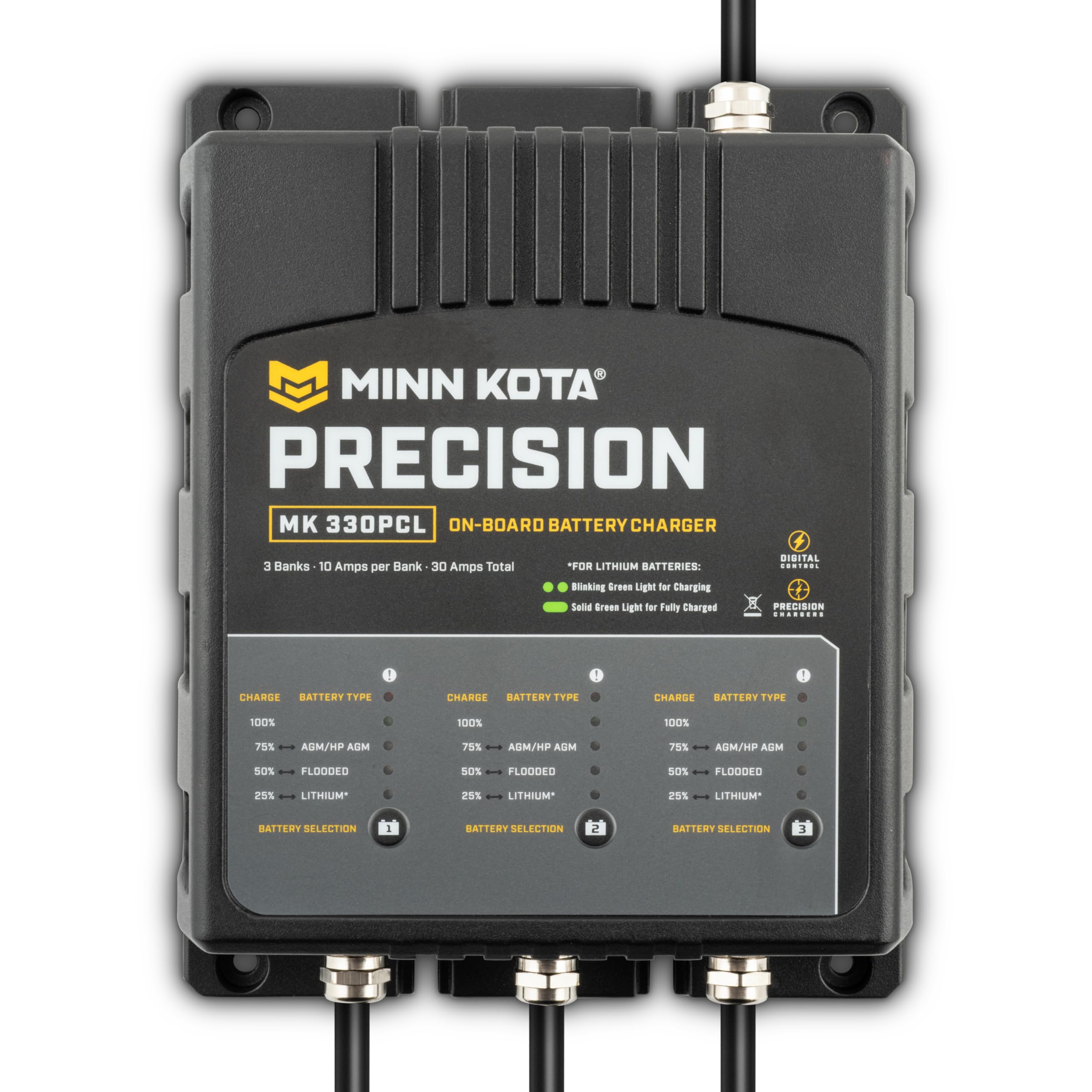 Minn Kota Minn Kota Precision MK-330PCL On-Board Marine Battery Charger – 3 Banks, 10 Amps Each - Outdoor Depot