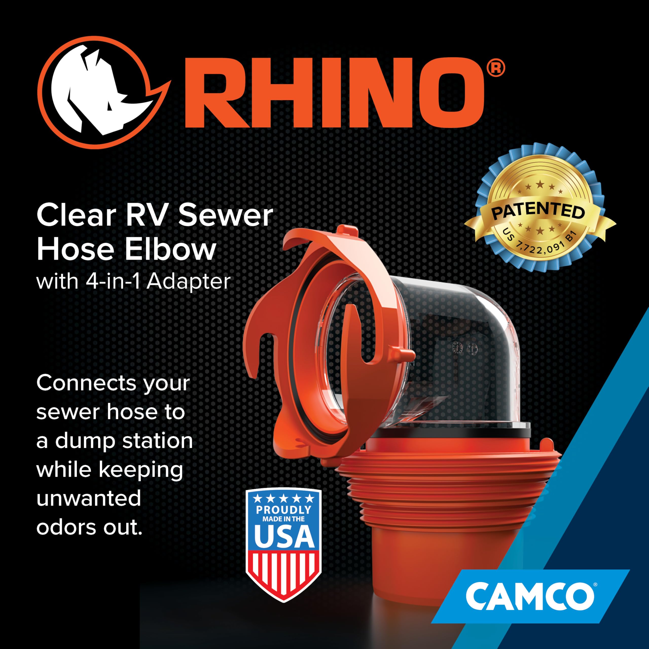 Camco Camco RhinoFlex Clear RV Sewer Hose Elbow with 4-in-1 Adapter - Features a 360-Degree Fitting Rotation - Outdoor Depot