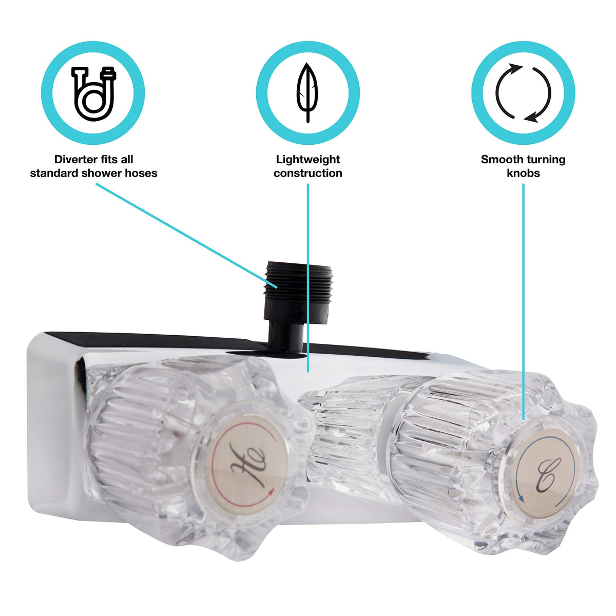 Dura Faucet Dura Faucet DF-SA100A-CP RV/Motorhome/Trailer Shower Faucet Valve Diverter with Crystal Acrylic - Outdoor Depot
